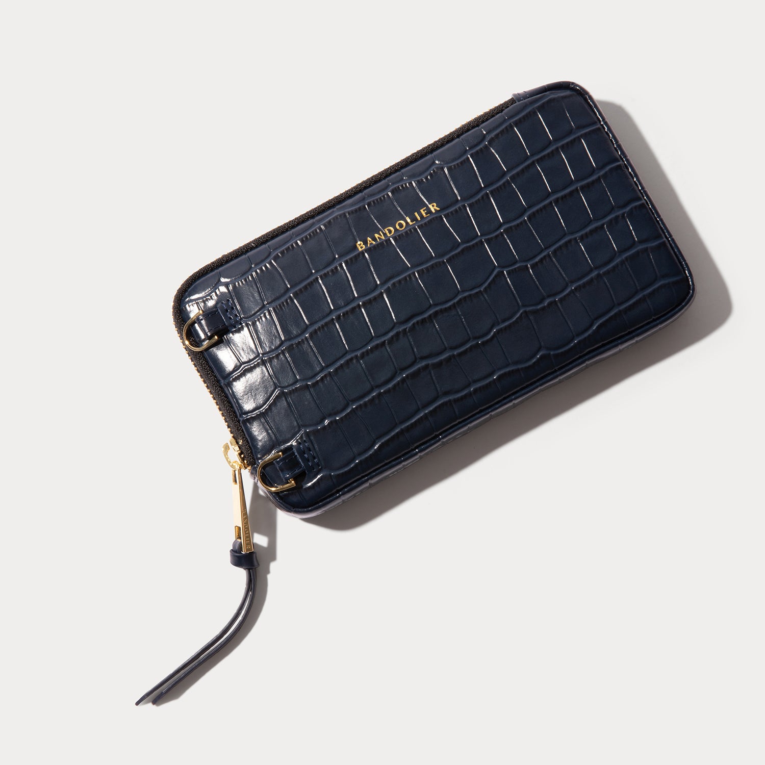 Expanded Zip Pouch - Navy Croc/Gold