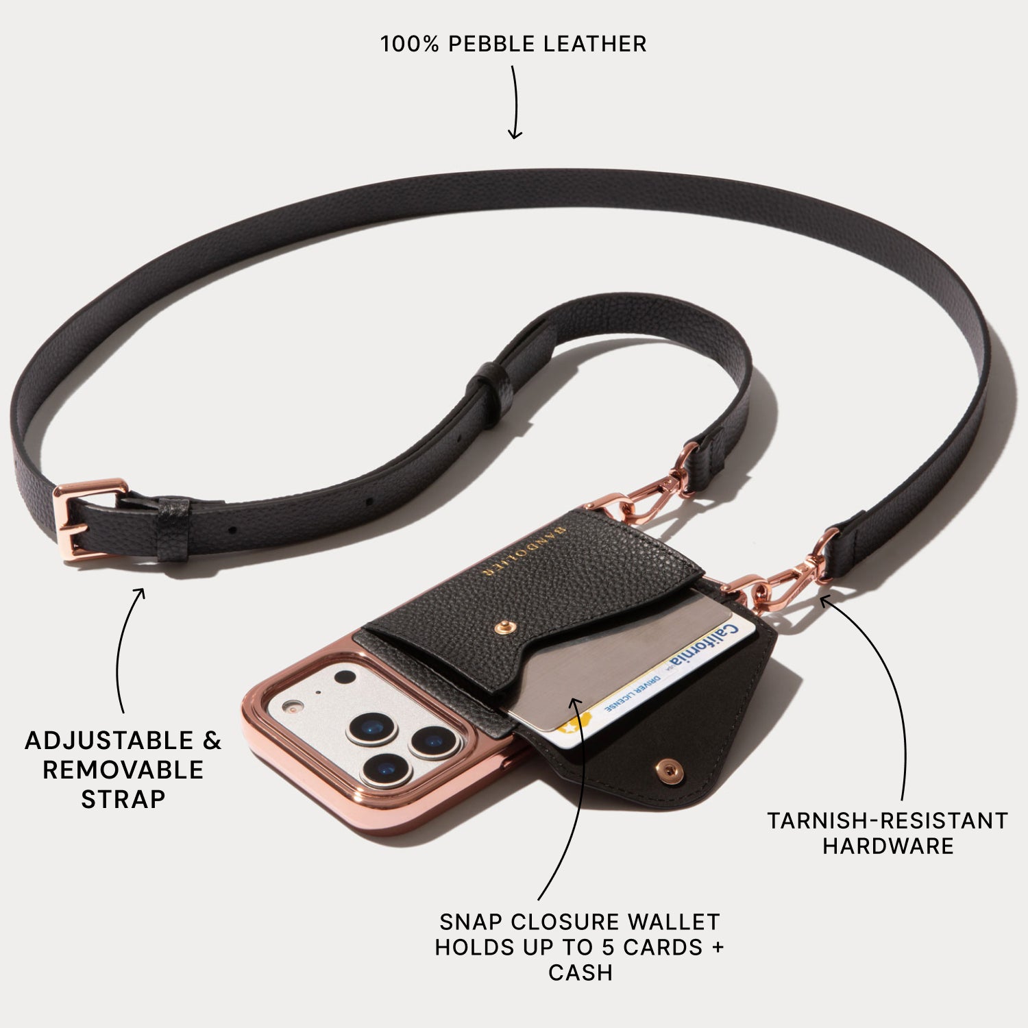 Hailey Chrome Crossbody Phone Case - Chrome Black/Rose Gold