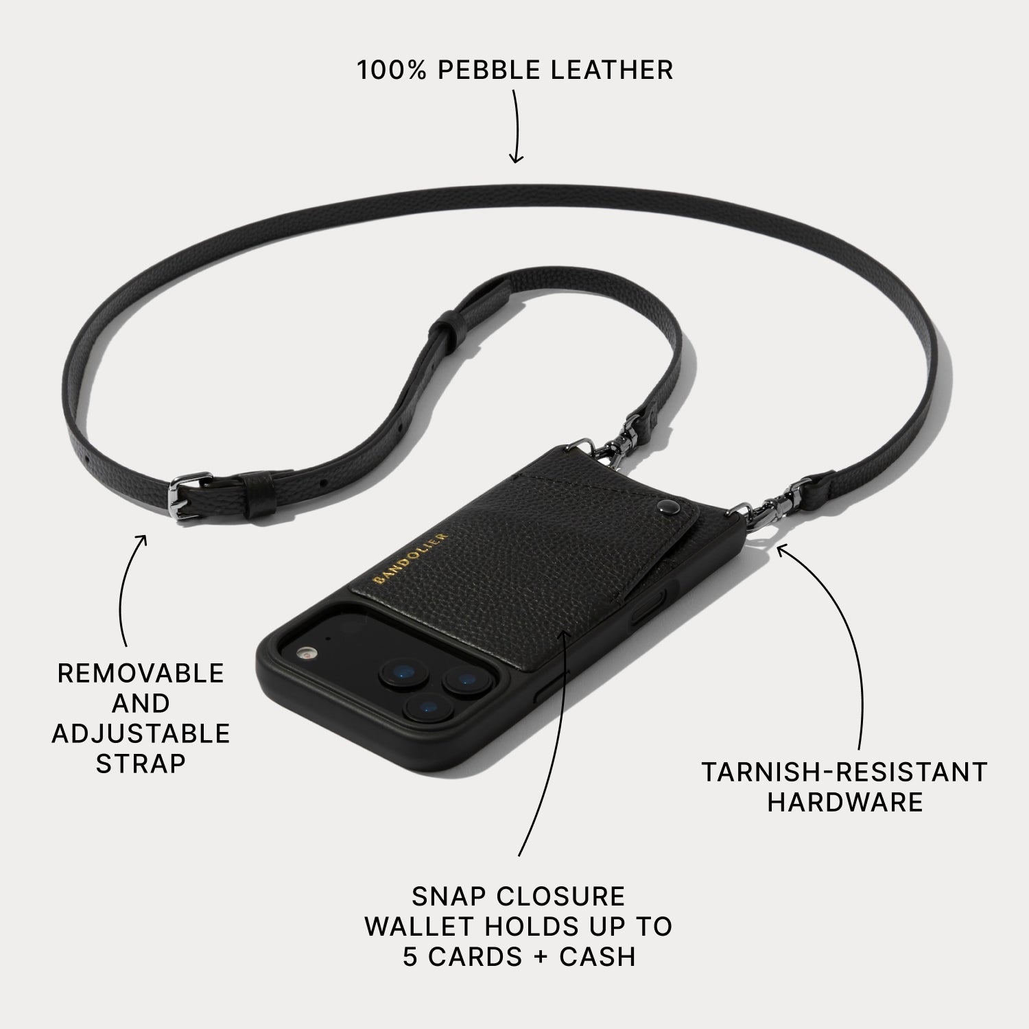 Emma Pebble Leather Crossbody Bandolier - Black/Pewter