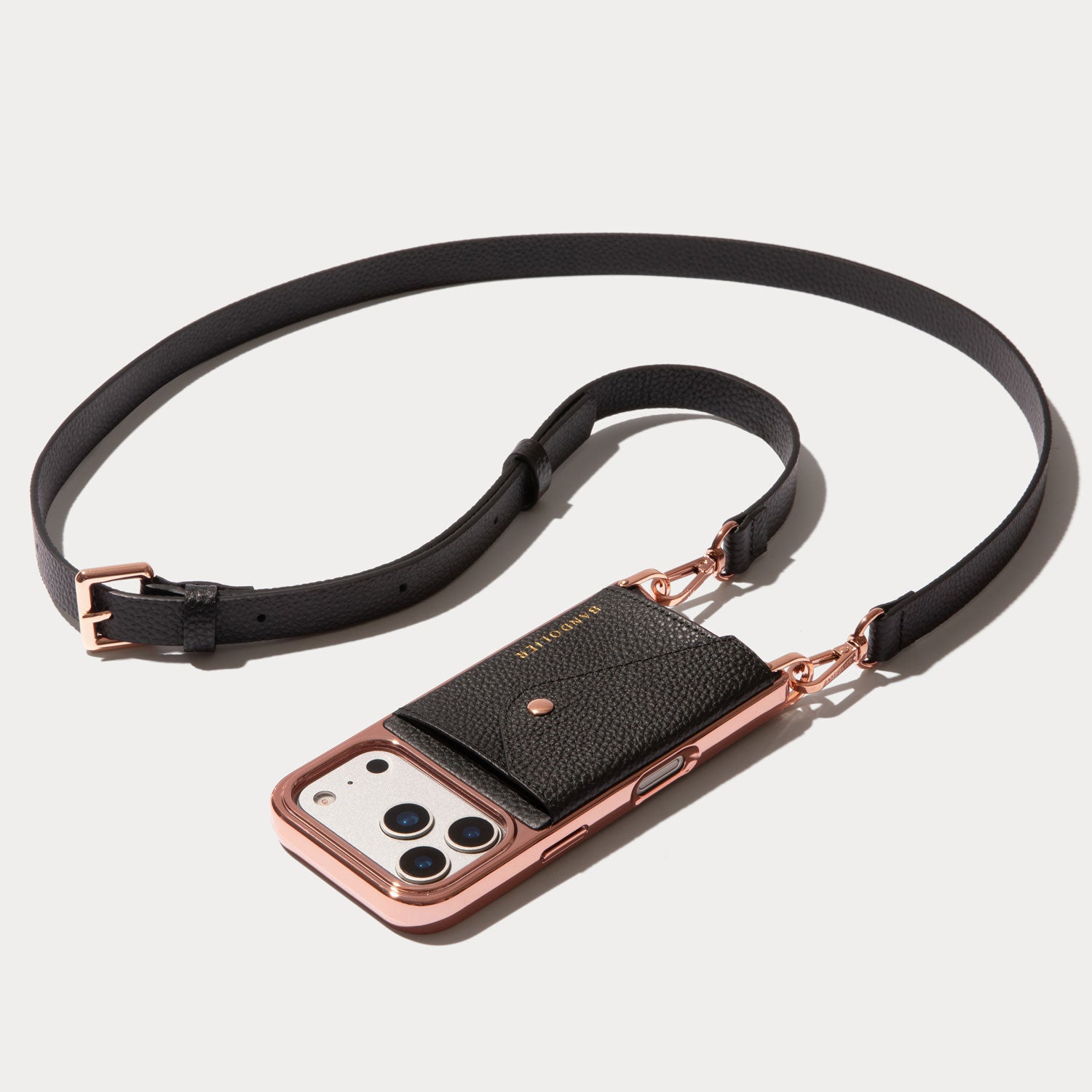 Hailey Chrome Crossbody Phone Case - Chrome Black/Rose Gold