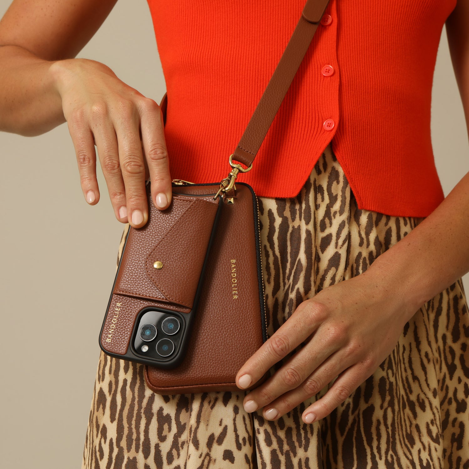 Expanded Zip Pouch - Cognac/Gold