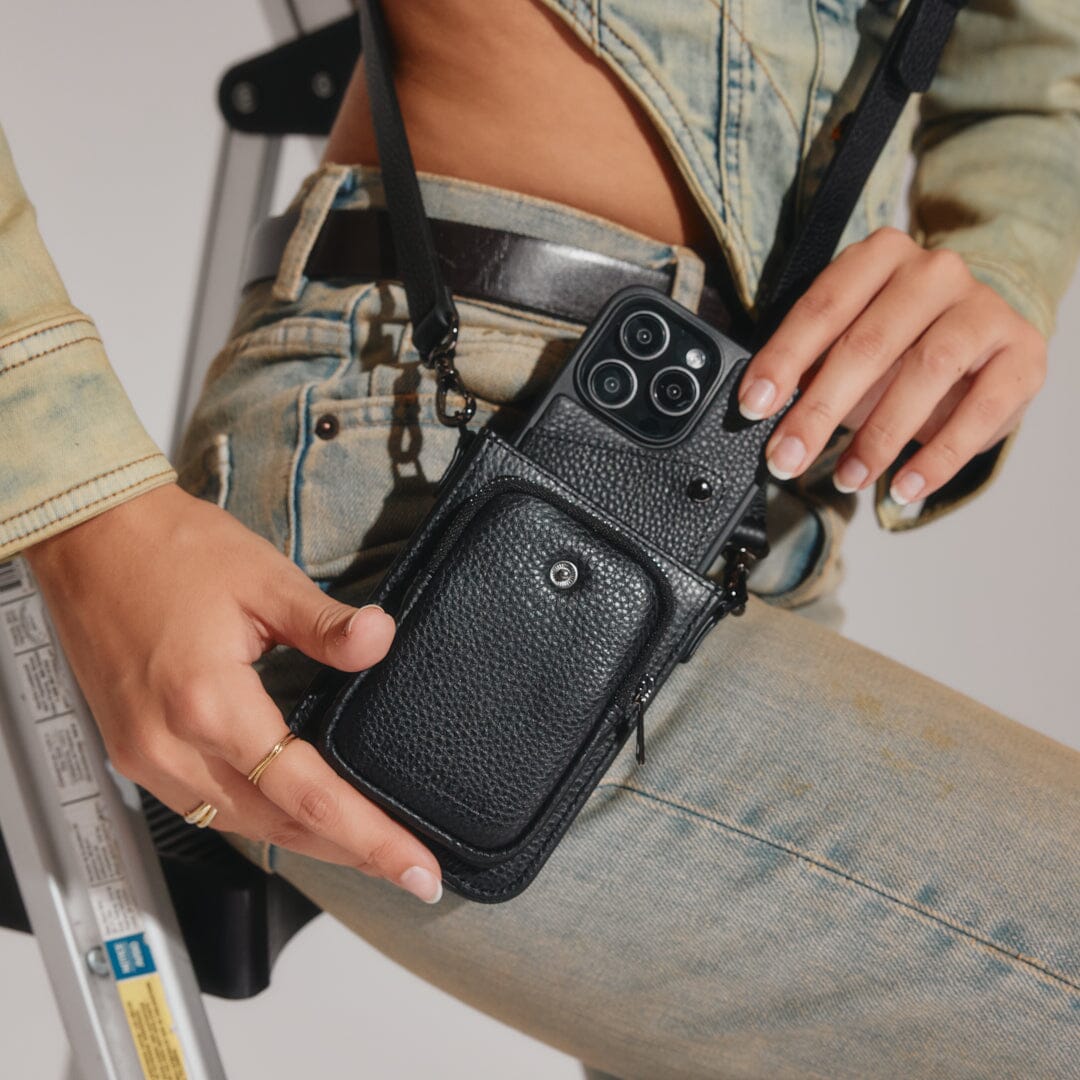 Hailey Phone Pouch and Holster Black/Pewter – Bandolier