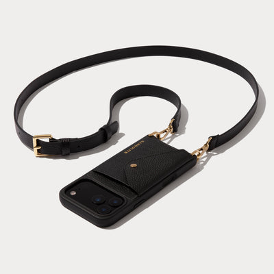 Hailey Side Slot Leather Crossbody Bandolier - Black/Gold