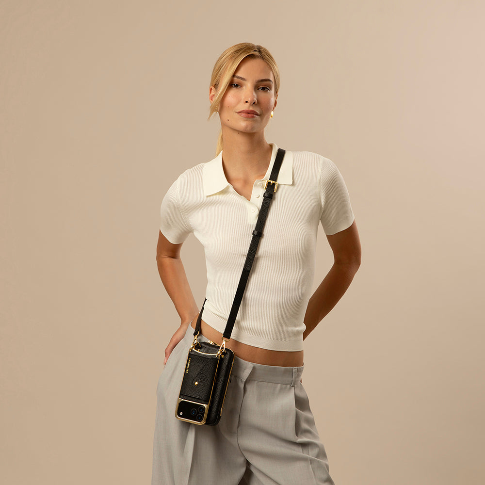 iPhoneアクセサリー BANDOLIER HAILEY SIDE SLOT GLOSS SNAKE Hailey Pouch Set - Chrome Black/Gold – Bandolier