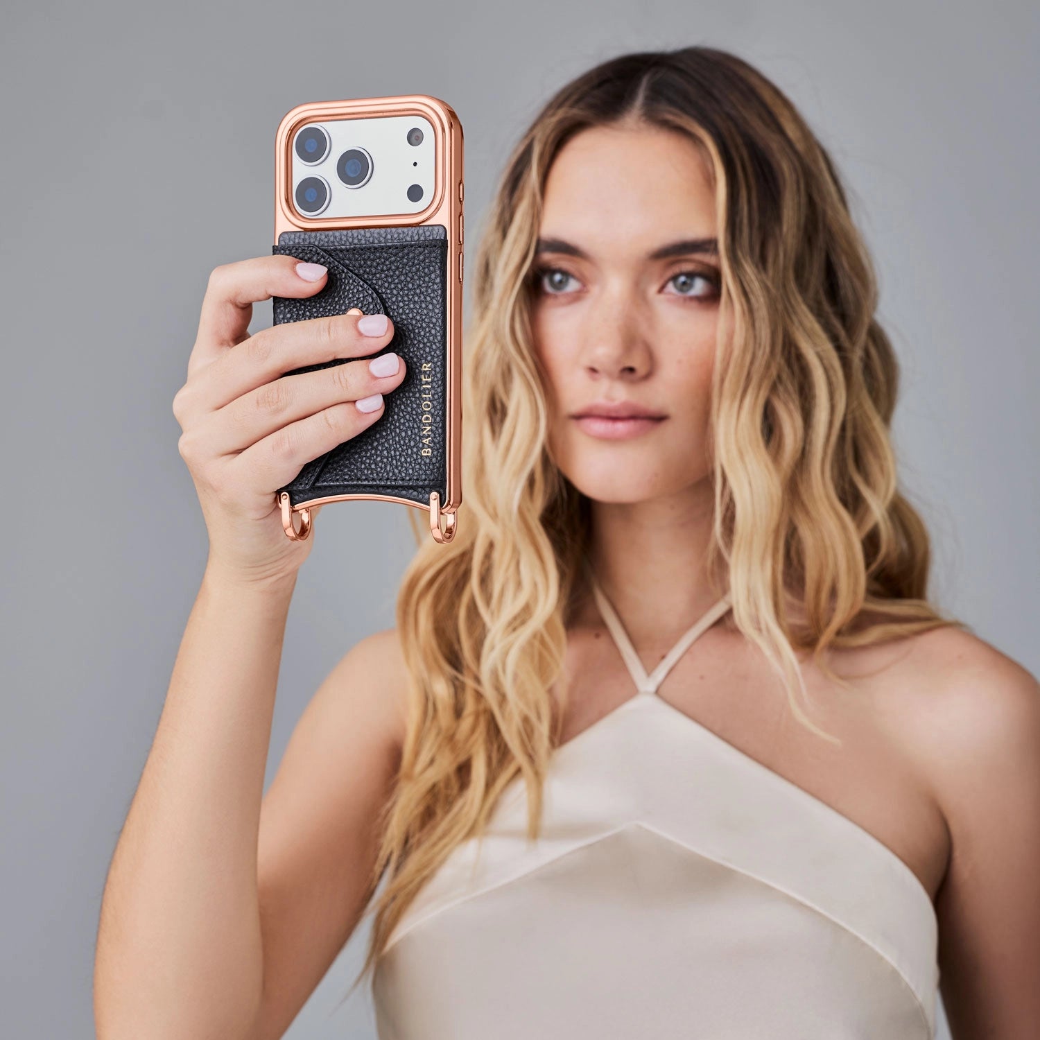 Hailey Chrome Crossbody Phone Case - Chrome Black/Rose Gold