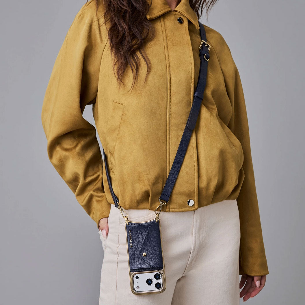 Hailey Chrome Crossbody Phone Case - Navy Chrome/Gold