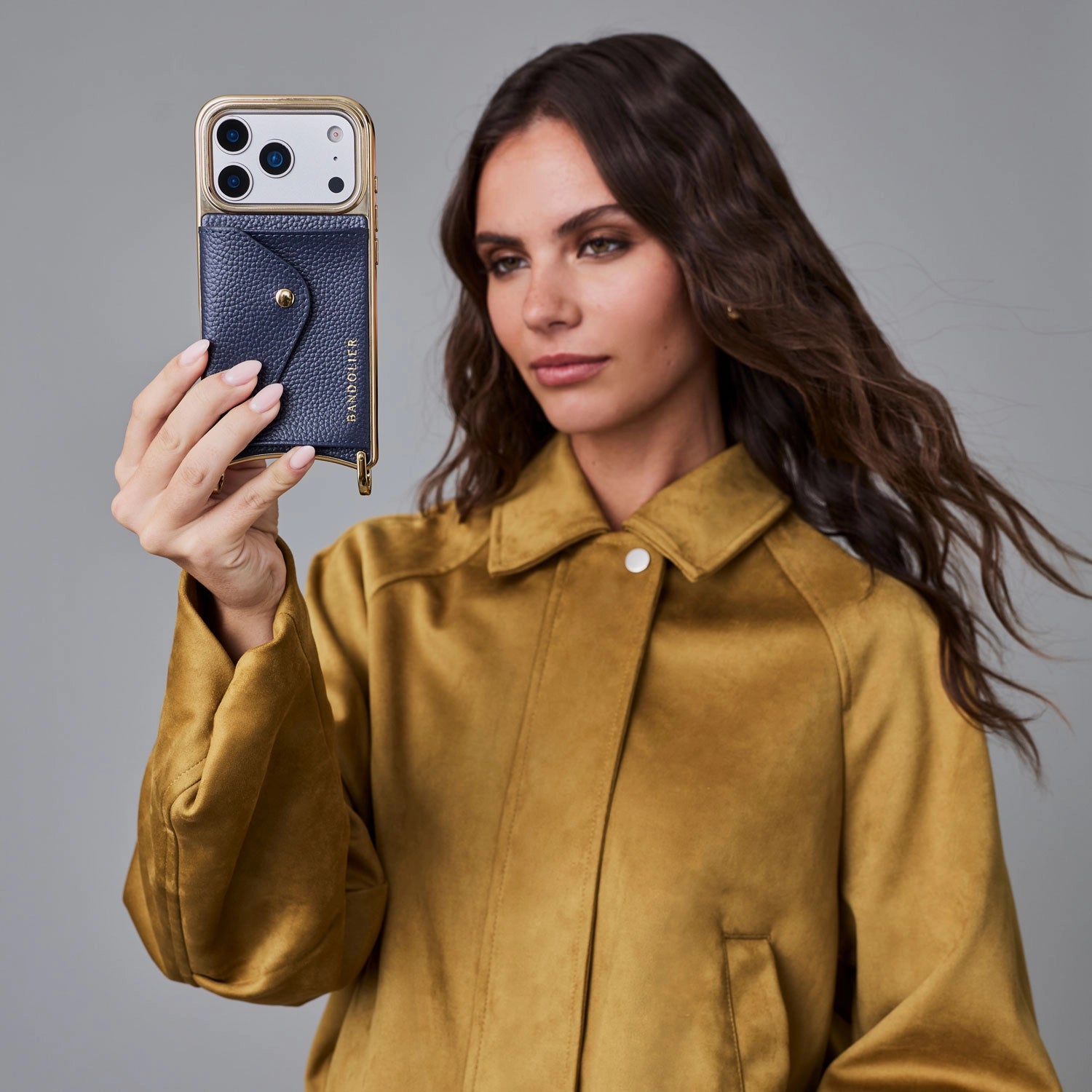 Hailey Chrome Crossbody Phone Case - Navy Chrome/Gold