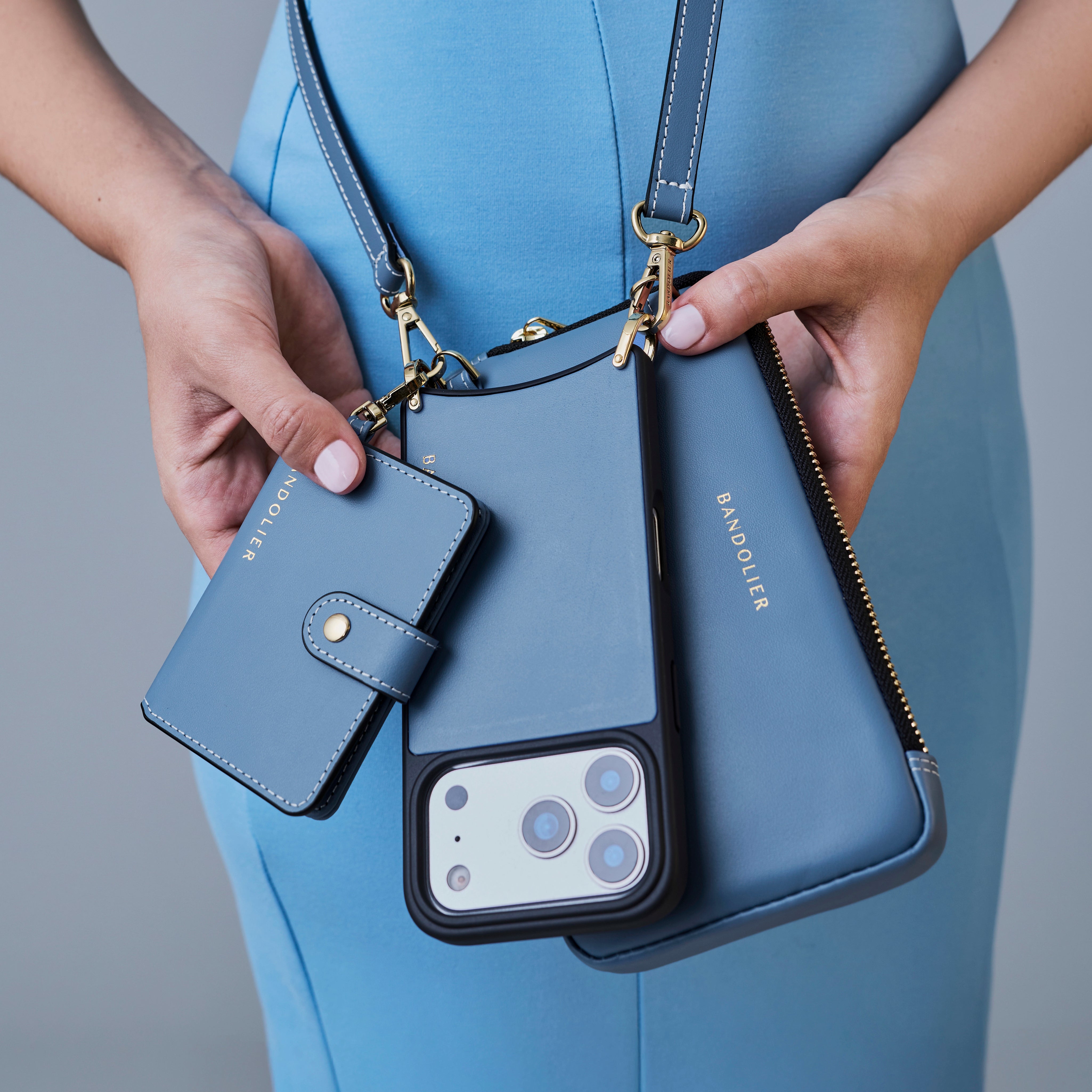 Expanded Zip Pouch - Dusty Blue/Gold