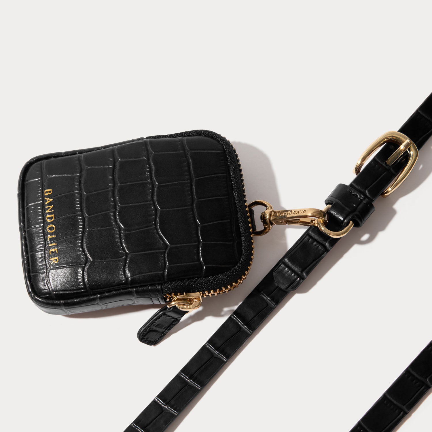 Mini Zip Pouch - Black Croc/Gold