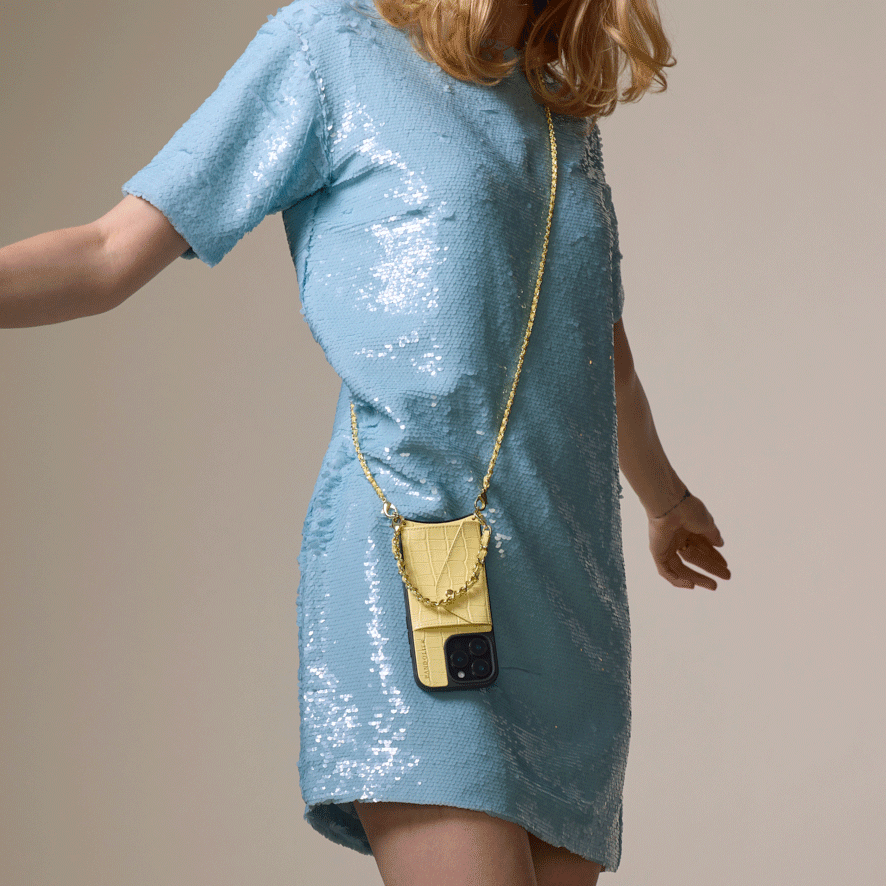Lily Crossbody Phone Case Set - Butter Yellow Croc/Gold