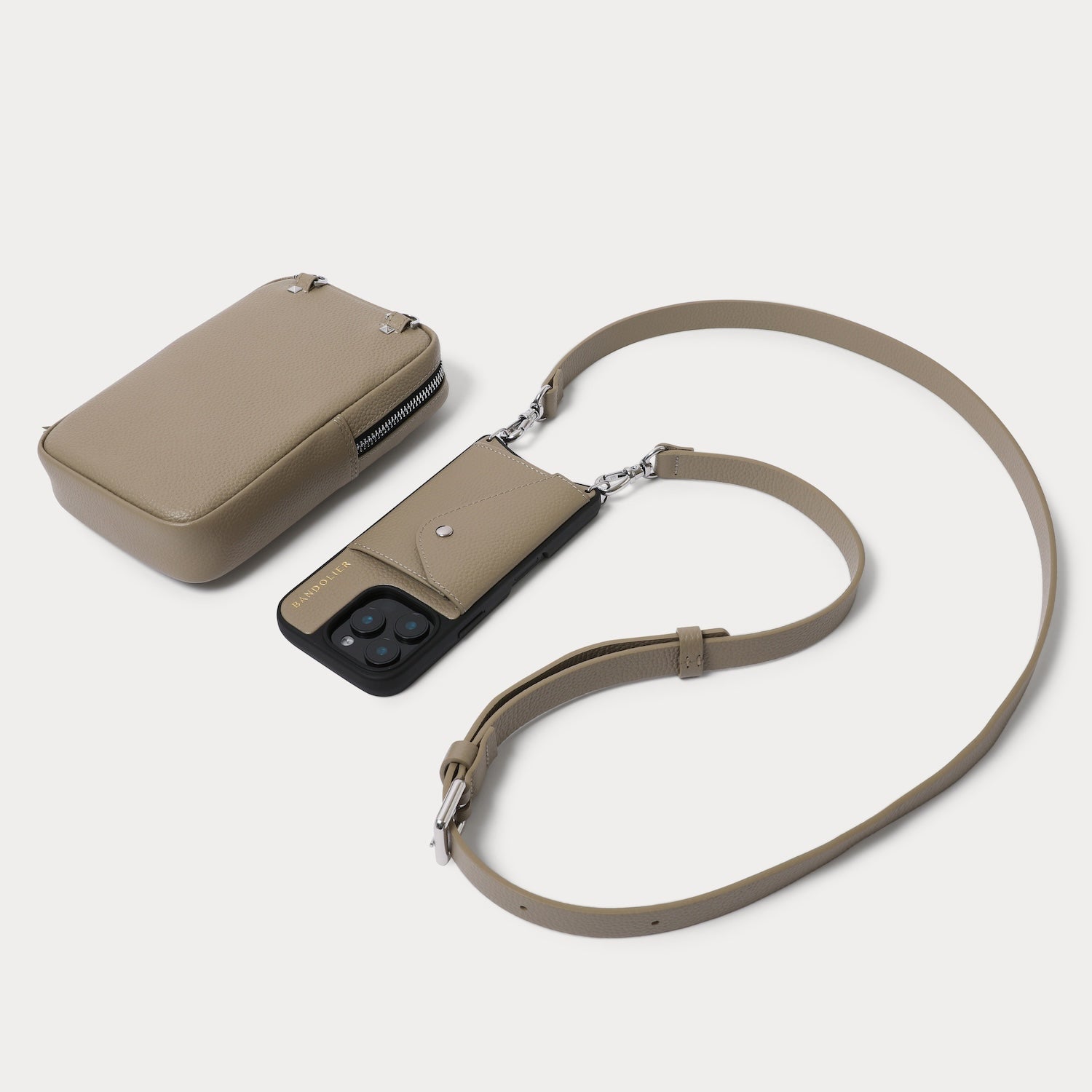 Large Expanded Pouch Set - Greige/Silver