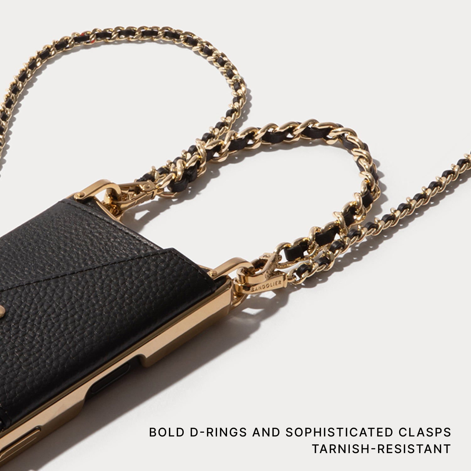 Lily Chrome Side Slot Leather Crossbody Bandolier Set - Black Chrome/Gold