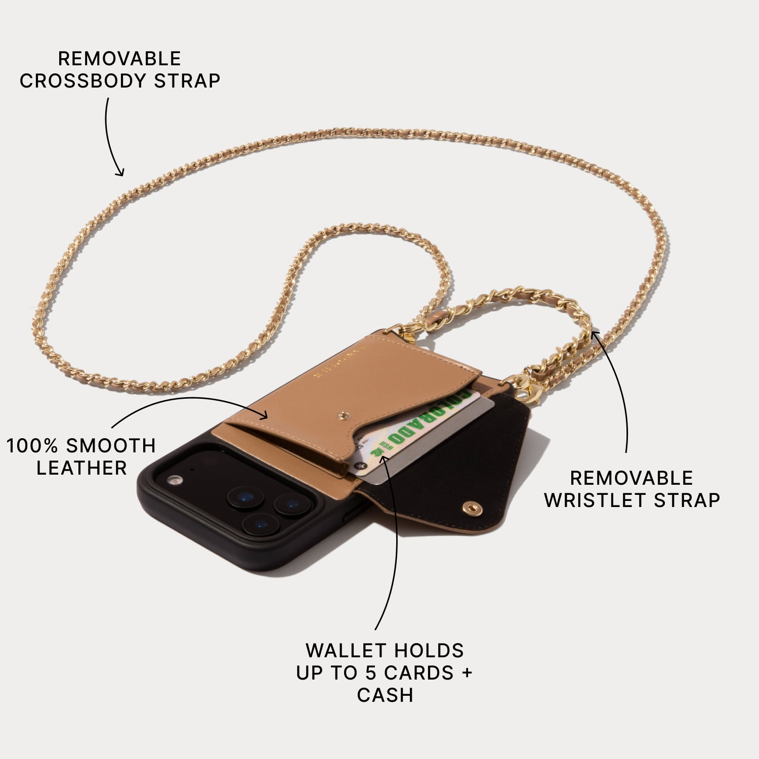 Lily Side Slot Leather Crossbody Bandolier Set - Tan/Gold