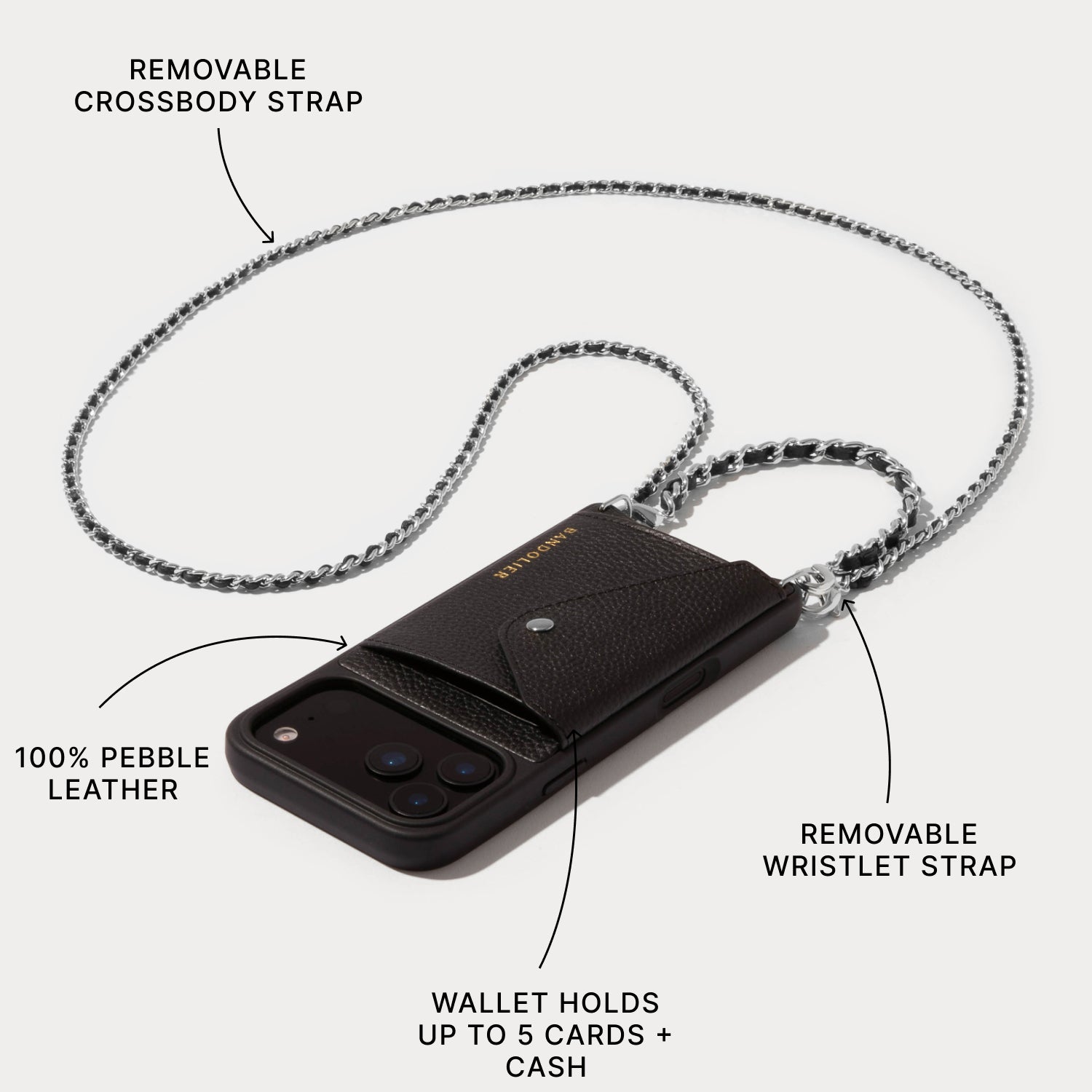 Lily Side Slot Leather Crossbody Bandolier Set - Black/Silver