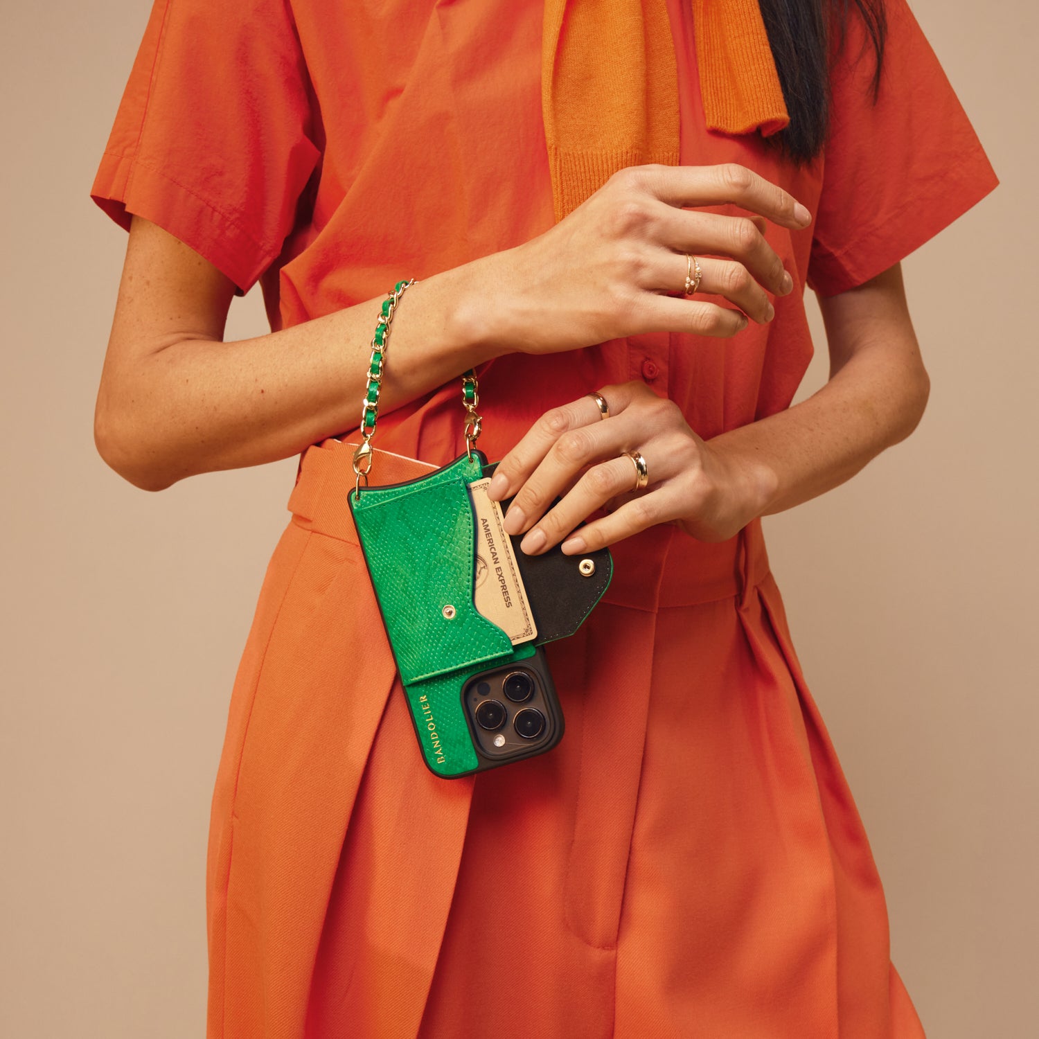 Lily Crossbody iPhone Case Set - Green Snake/Gold