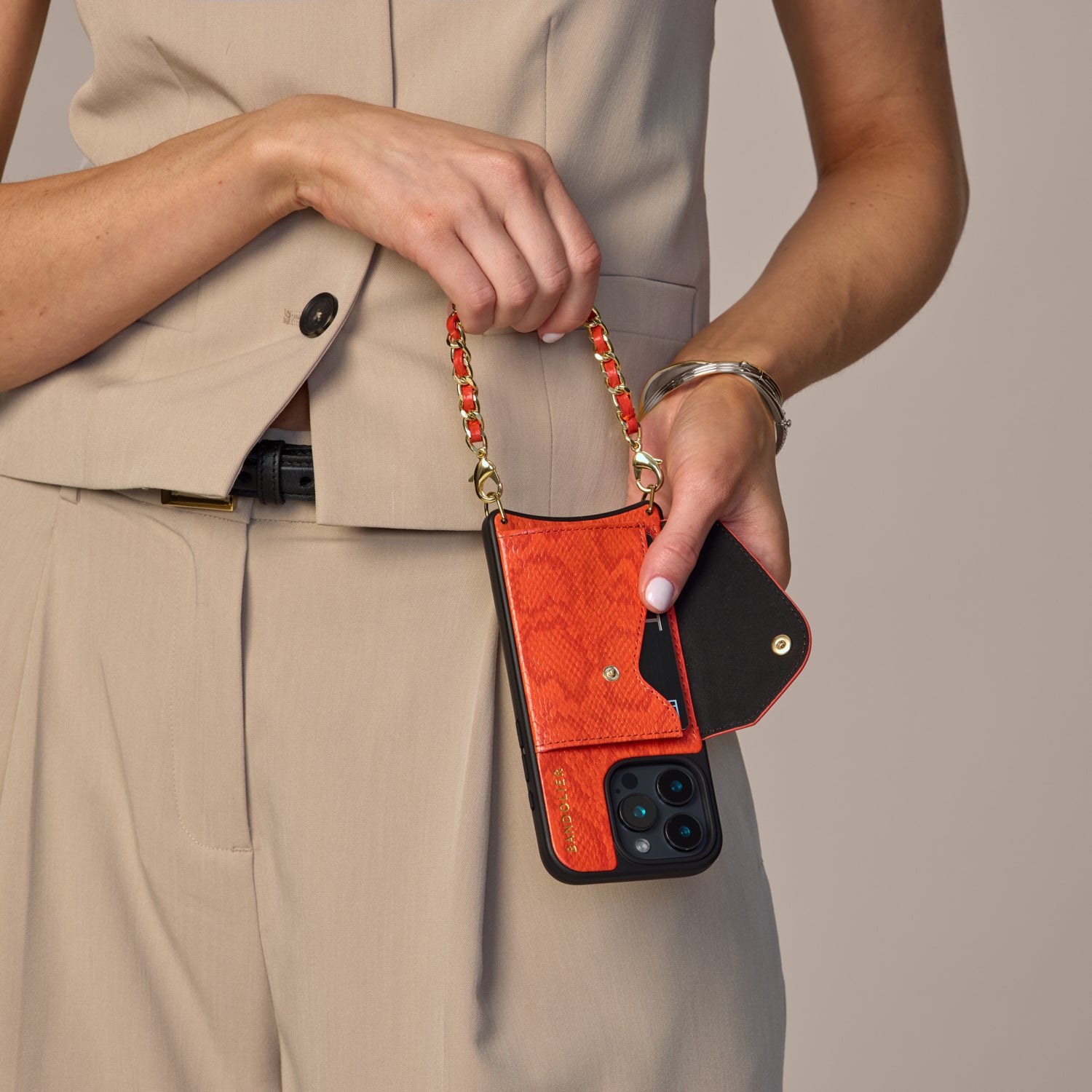 Lily Crossbody iPhone Case Set - Orange Snake/Gold