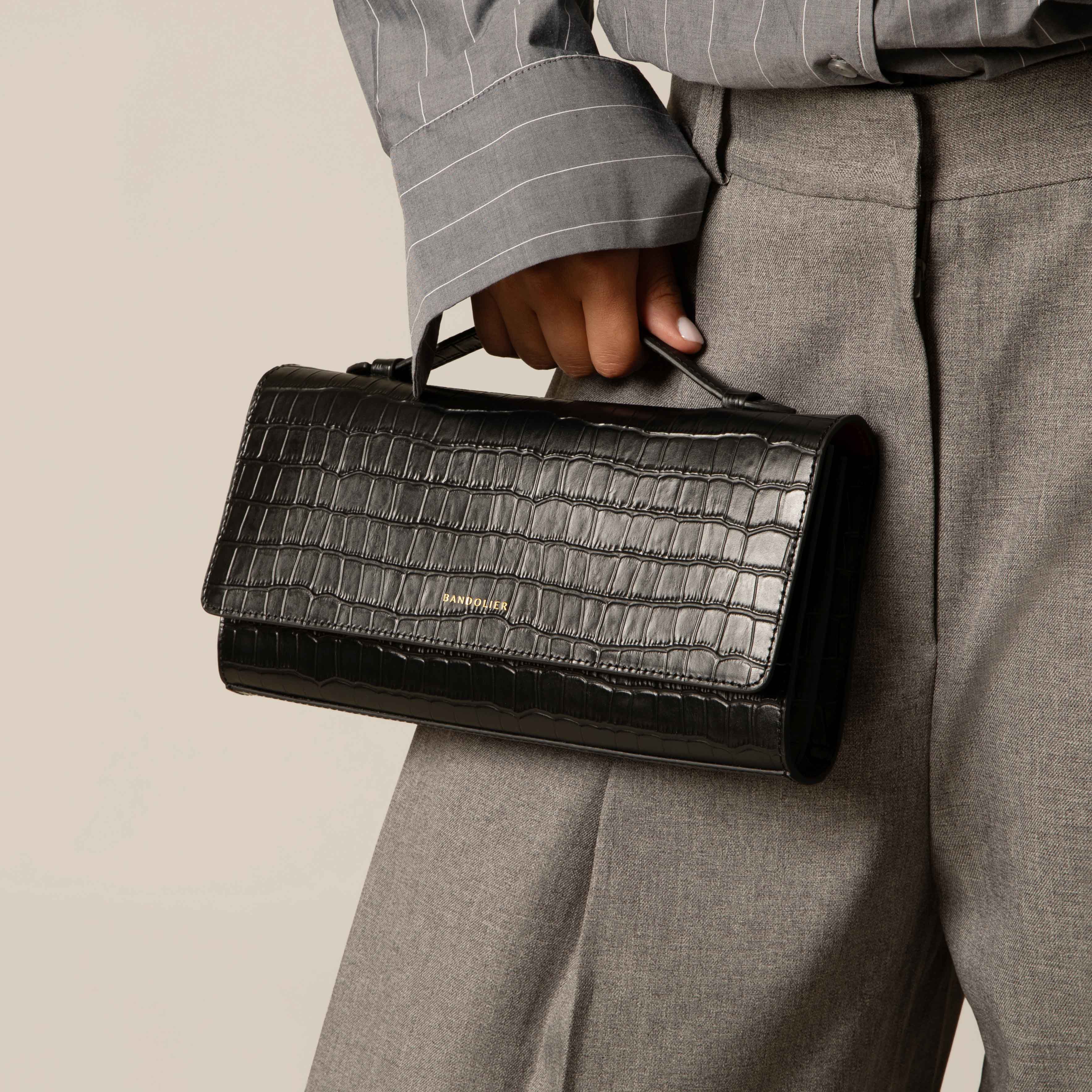 Maeve Bag - Black Croc/Gold