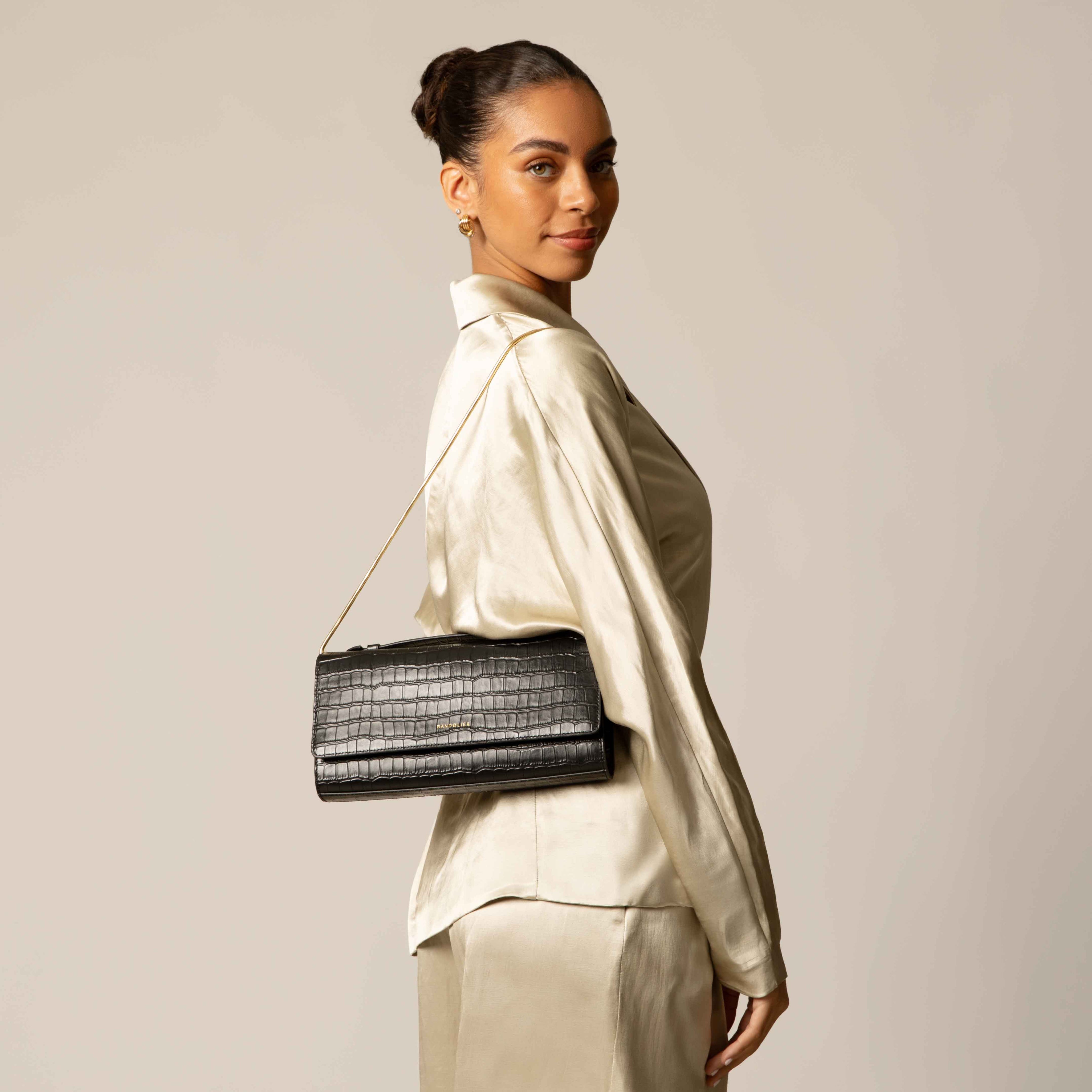 Maeve Bag - Black Croc/Gold