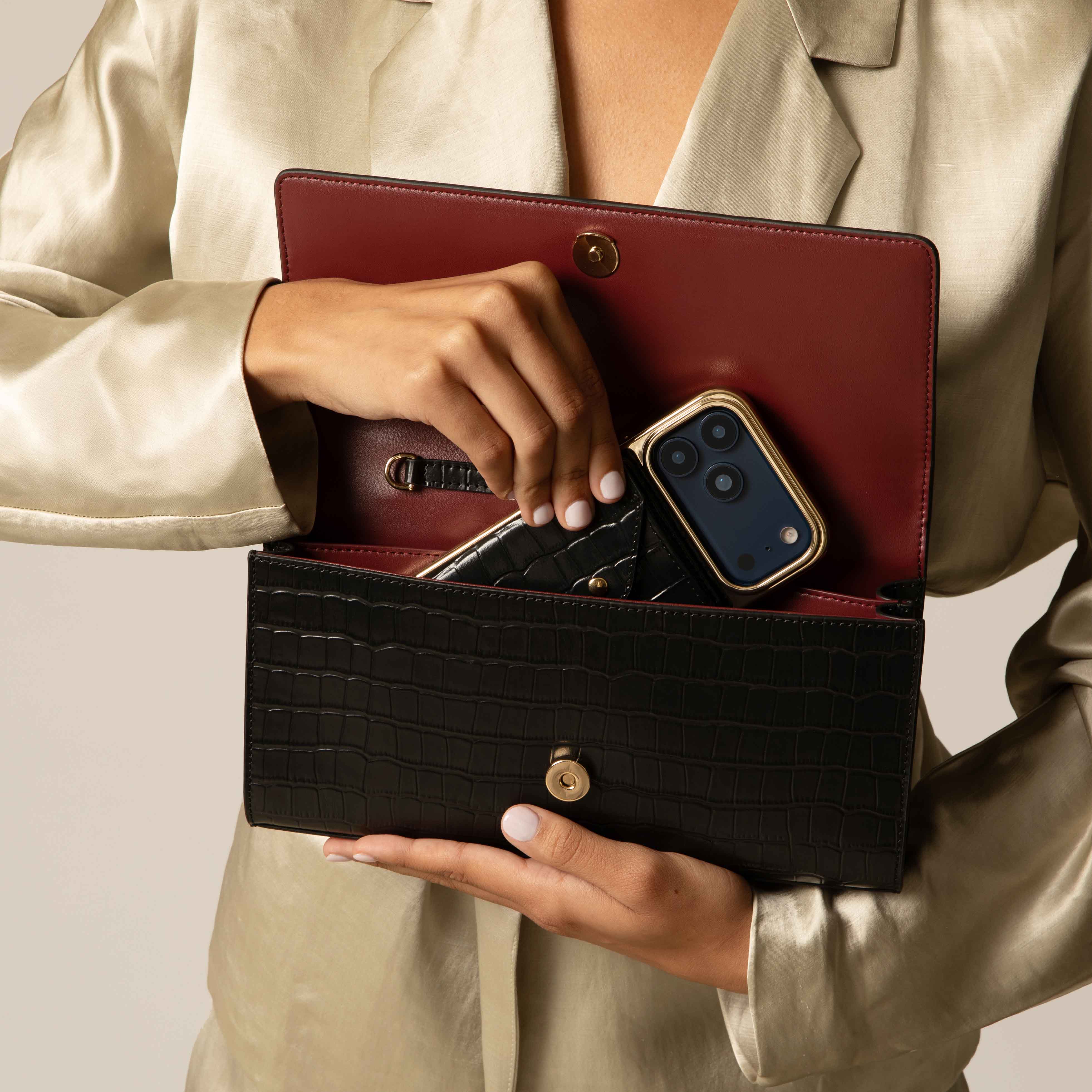 Maeve Bag - Black Croc/Gold