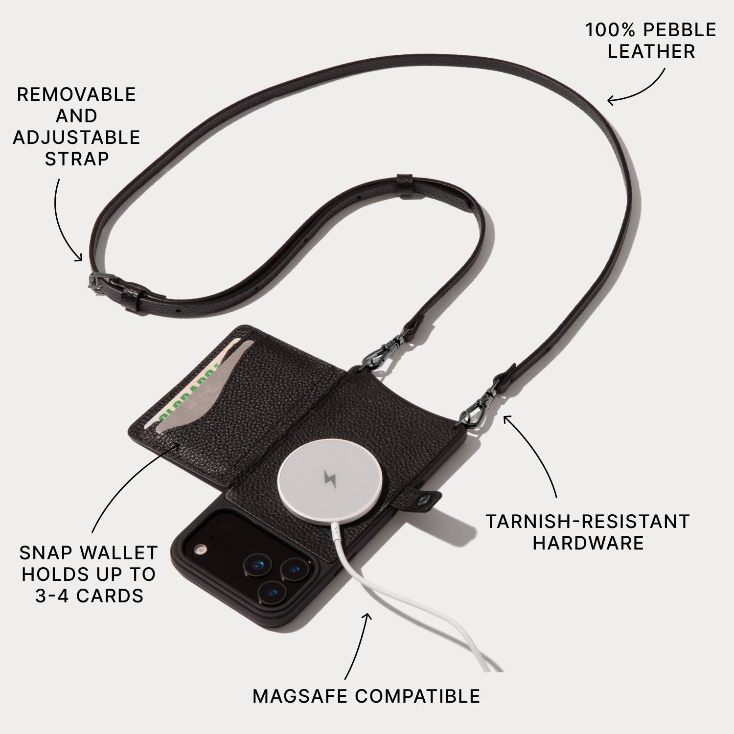 Mila MagSafe Charging Crossbody Bandolier - Black/Pewter