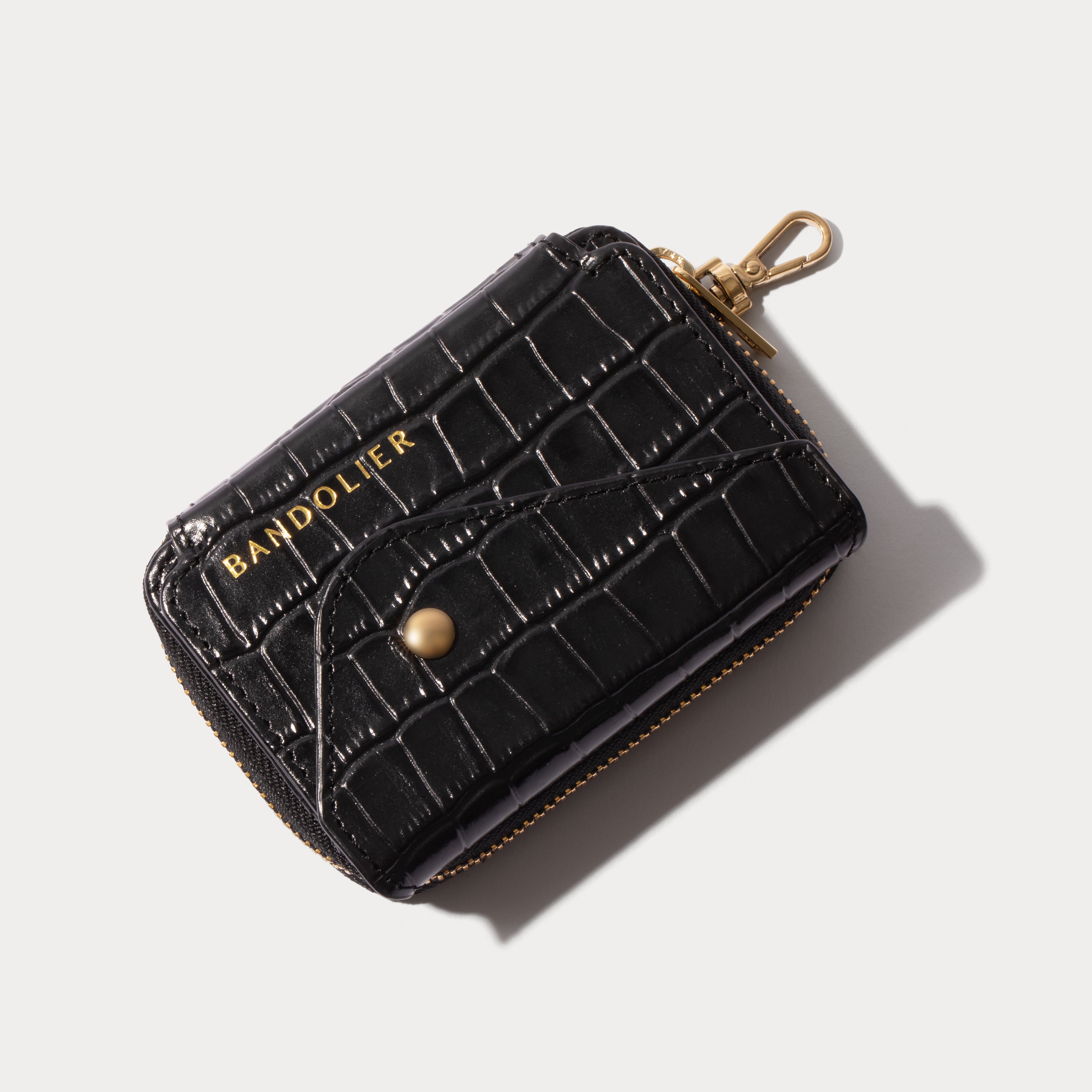 Add-On Mirror Magnet Wallet - Black Croc/Gold