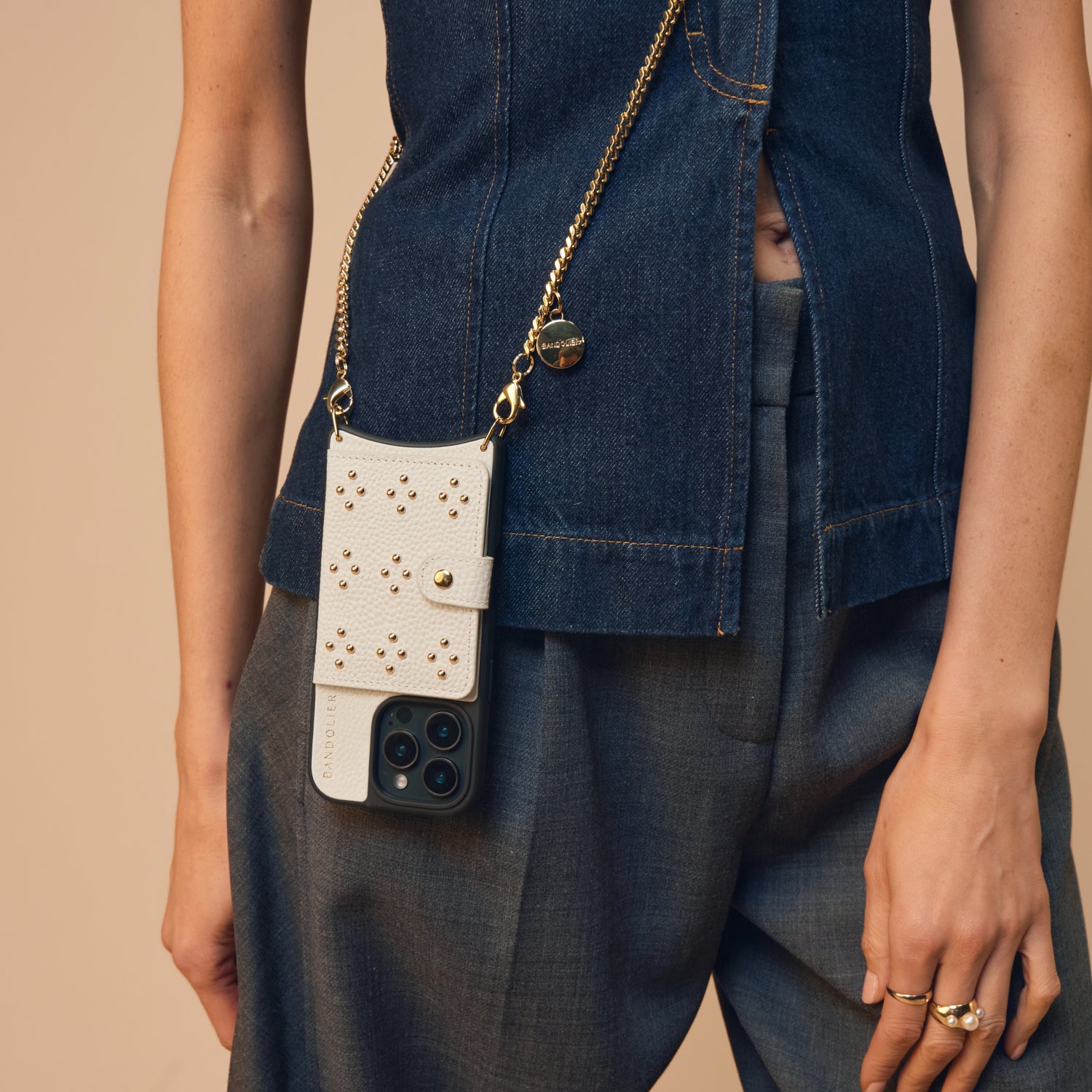 Mona MagSafe Charging Crossbody Bandolier - Ivory/Gold