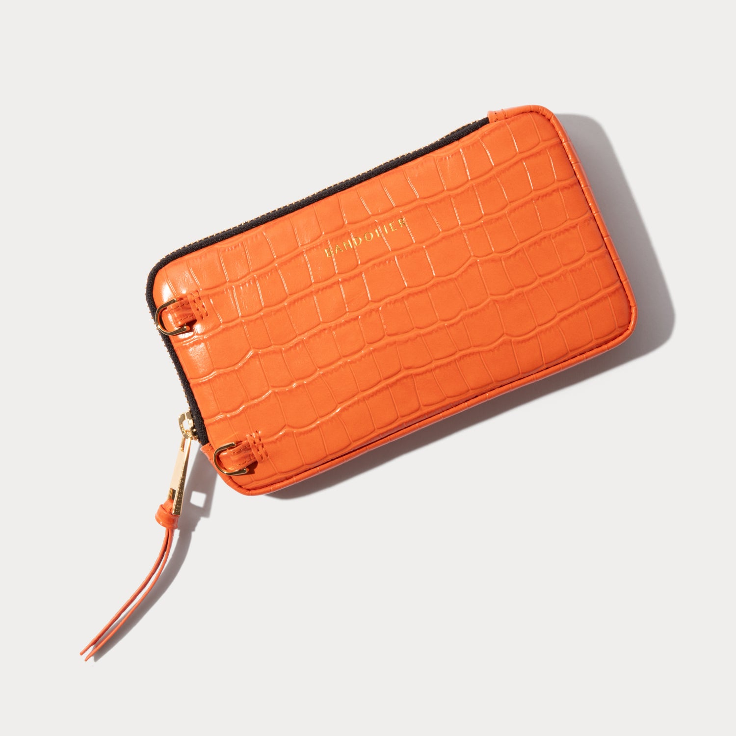 Expanded Zip Pouch - Orange Croc/Gold