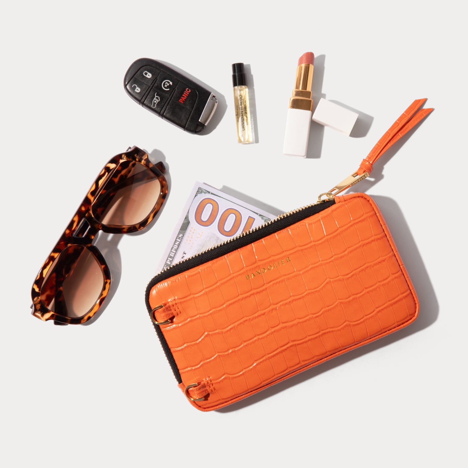 Remi Magnet Wallet Crossbody Phone Case Pouch Set - Orange Croc/Gold