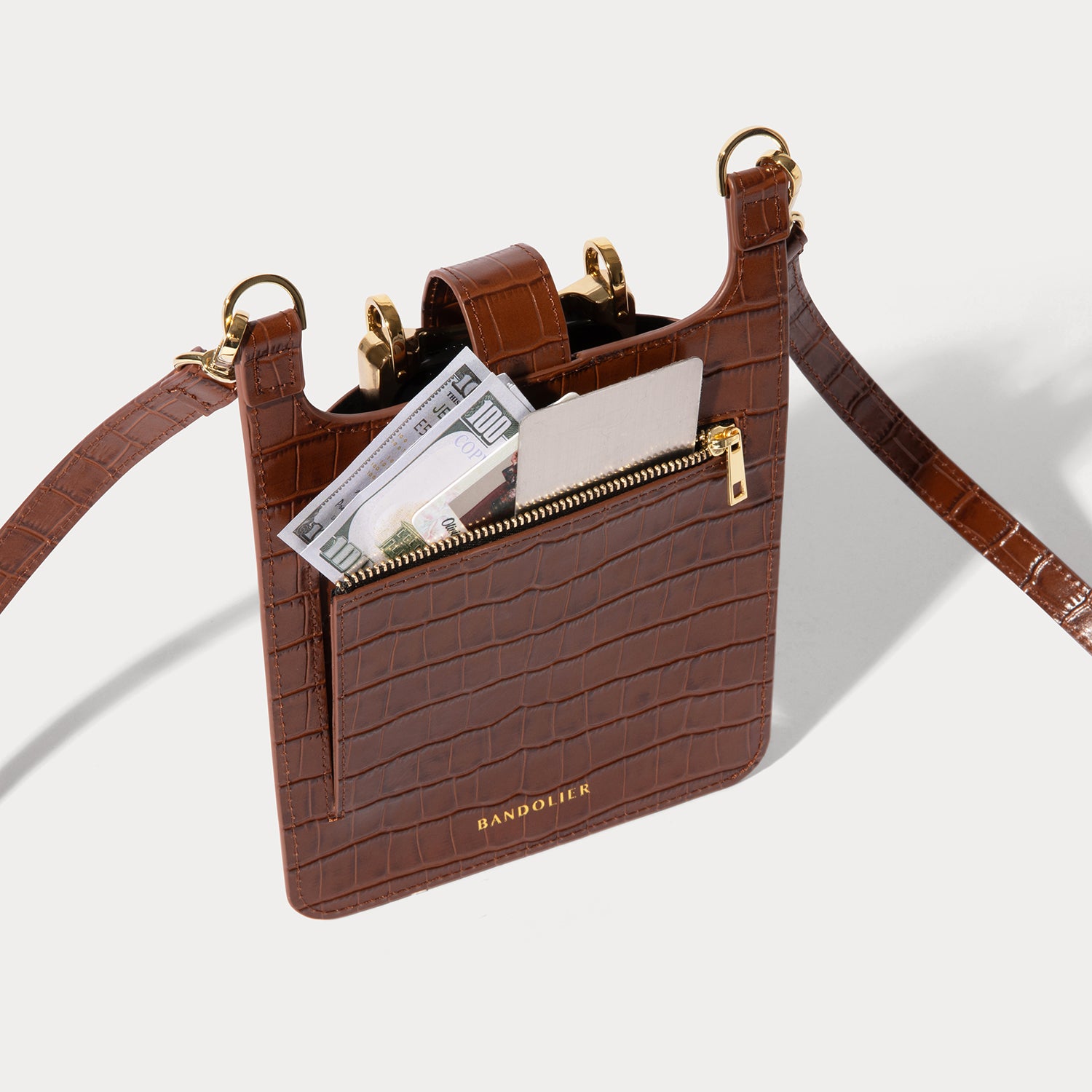 Parker Phone Bag - Brown Croc/Gold