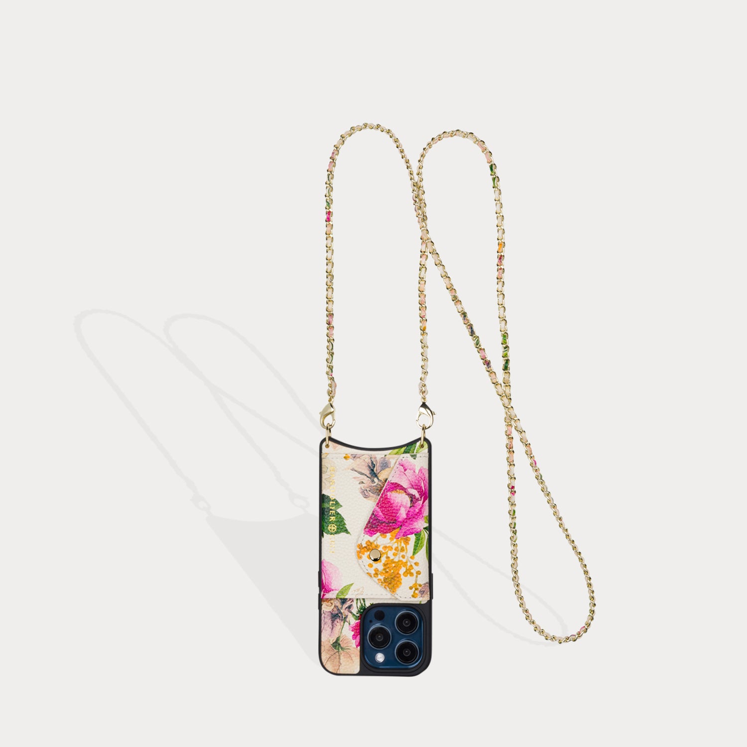 Lily Side Slot Leather Crossbody Bandolier - Ceci Ivory Floral/Gold