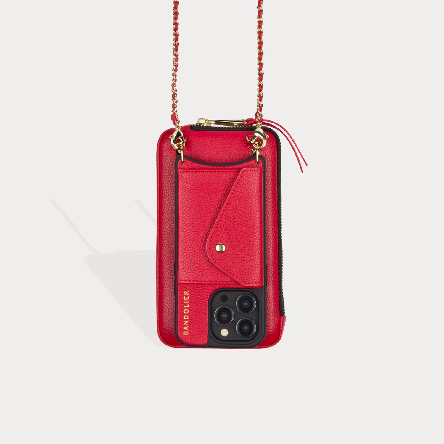 Pebble Leather Expanded Zip Pouch - Red/Gold Pouch Bandolier 
