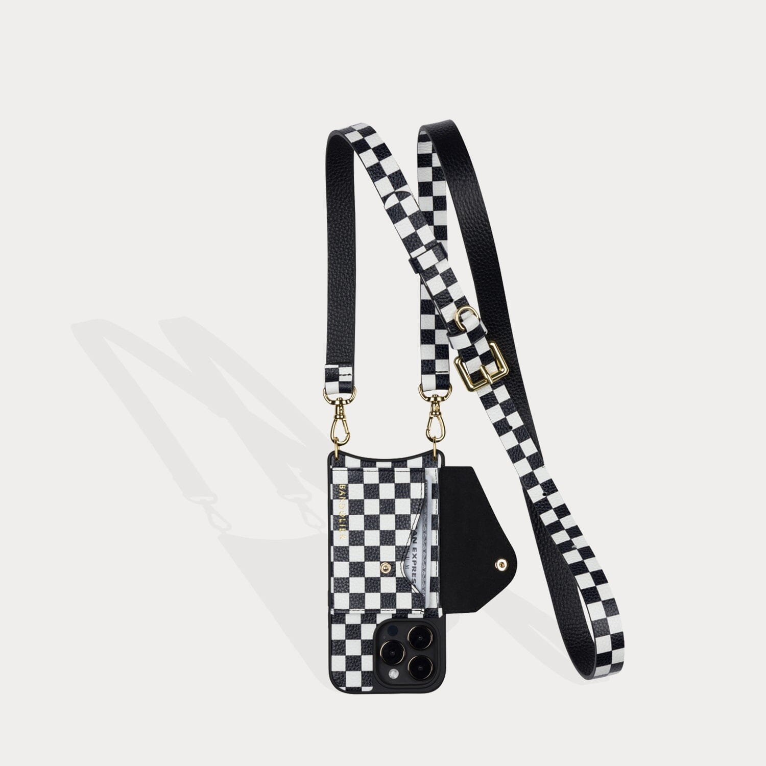 Hailey Side Slot Leather Crossbody Bandolier - Checker/Gold Mobile Phone Cases Bandolier 