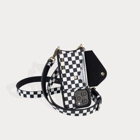 Hailey Side Slot Leather Crossbody Bandolier - Checker/Gold Mobile Phone Cases Bandolier 