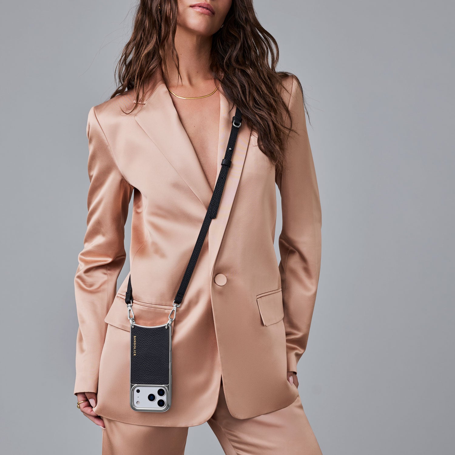 Rayna Chrome Crossbody Phone Case - Black/Chrome Silver