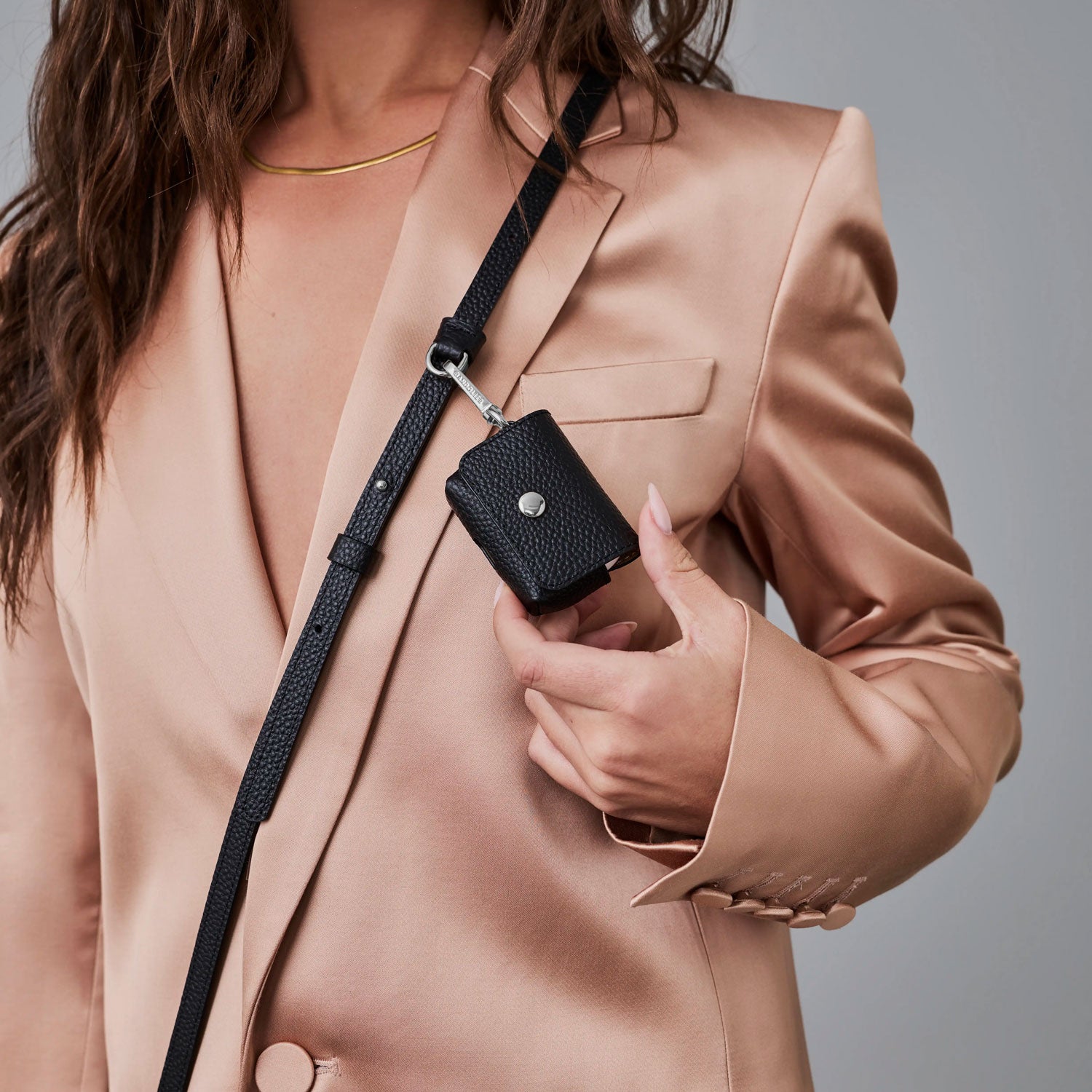 Remi Chrome Magnet Wallet Crossbody Phone Case - Black/Chrome Silver