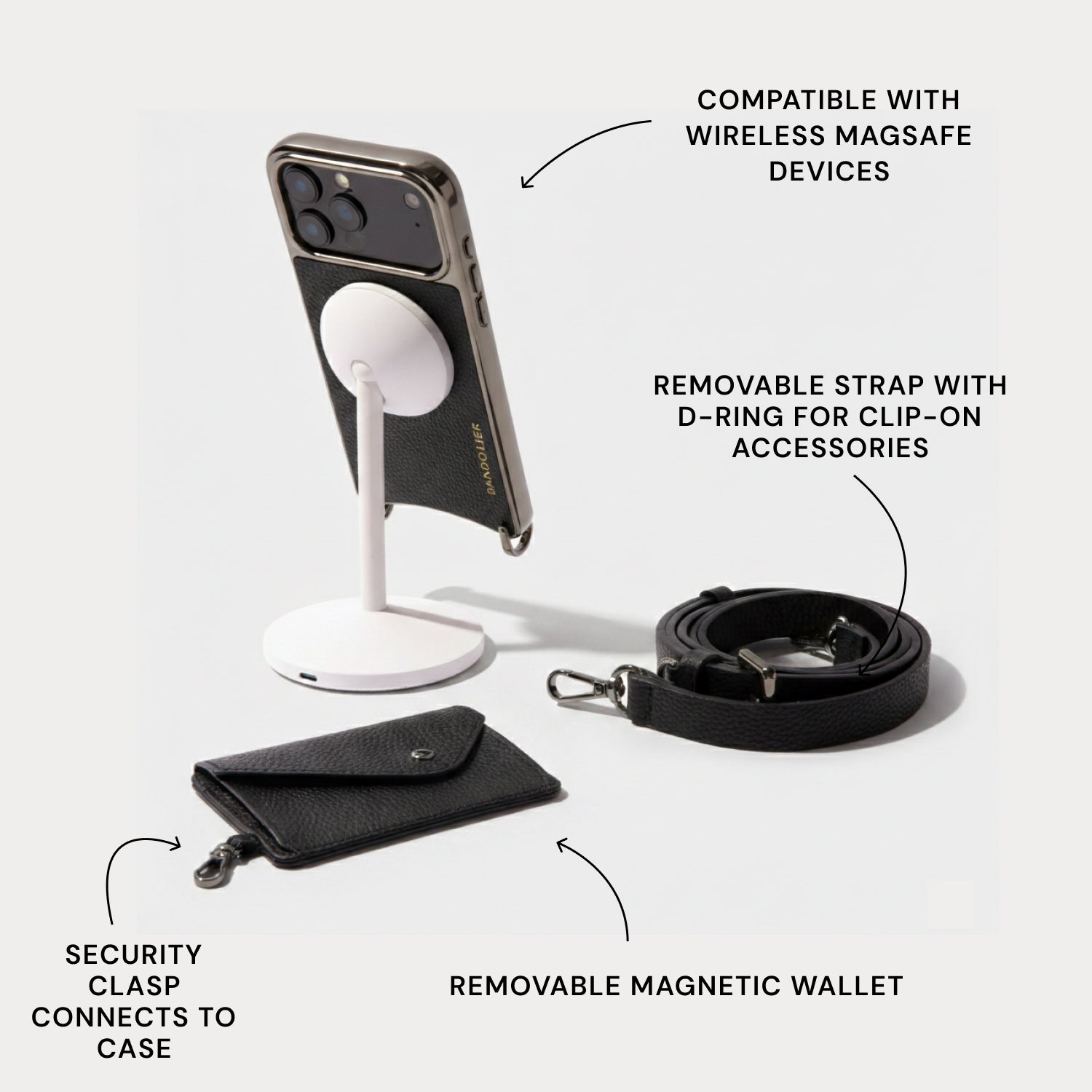 Remi Chrome Magnet Wallet Crossbody Phone Case - Black/Pewter