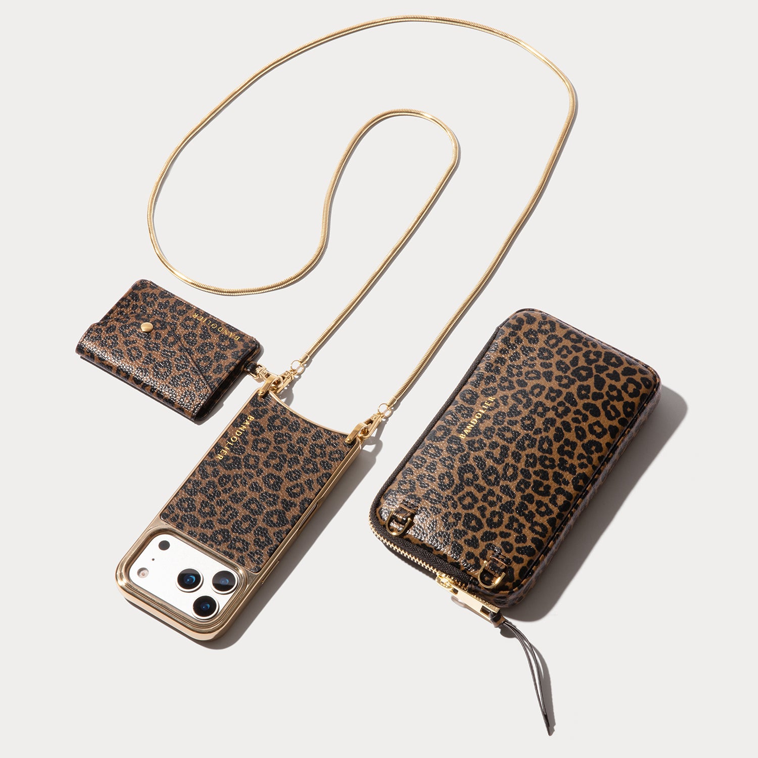 Remi Magnet Wallet Crossbody Phone Case Pouch Set - Dark Leopard/Gold