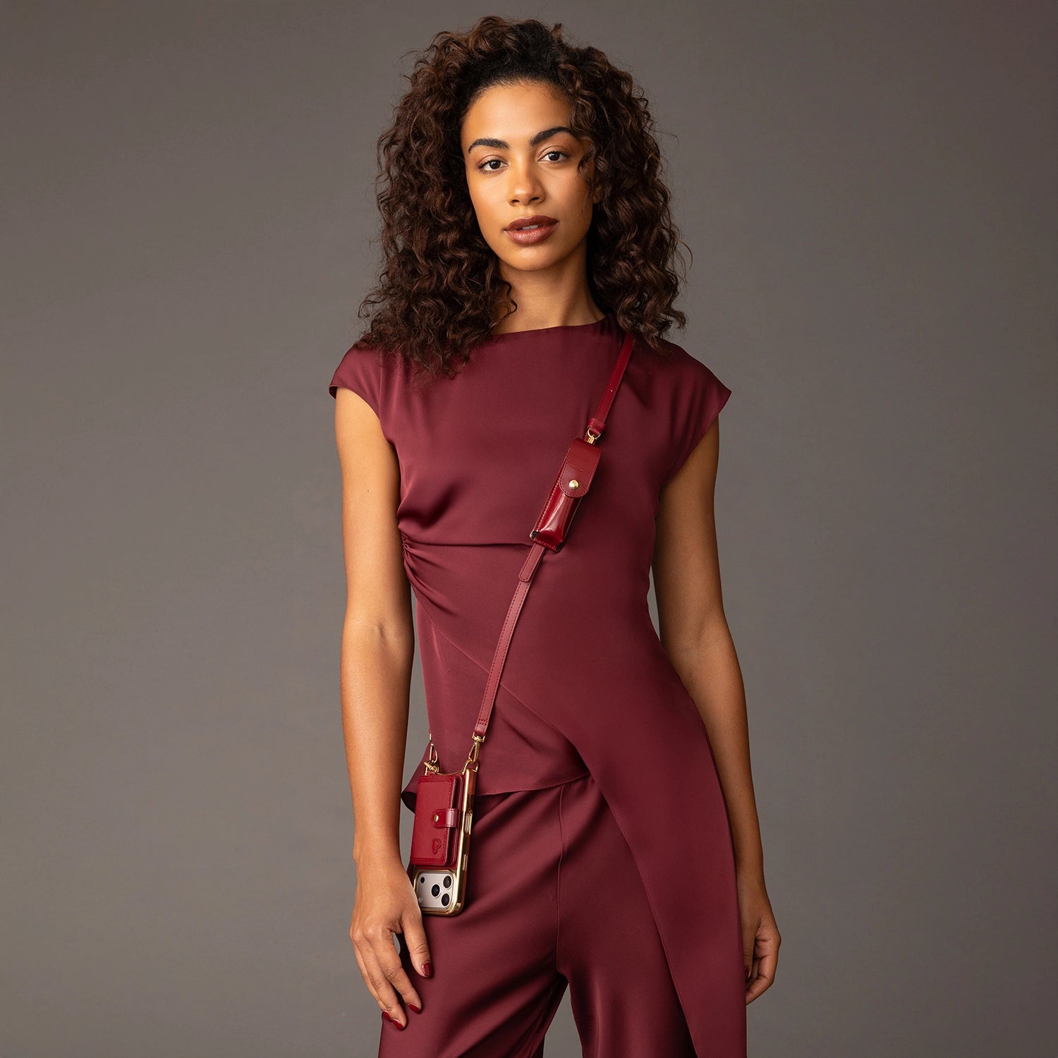 Lip Pouch - Cranberry/Gold