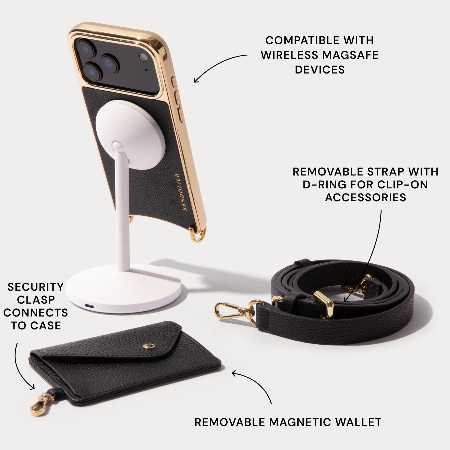 Remi Chrome Magnet Wallet Crossbody Phone Case - Black Chrome/Gold