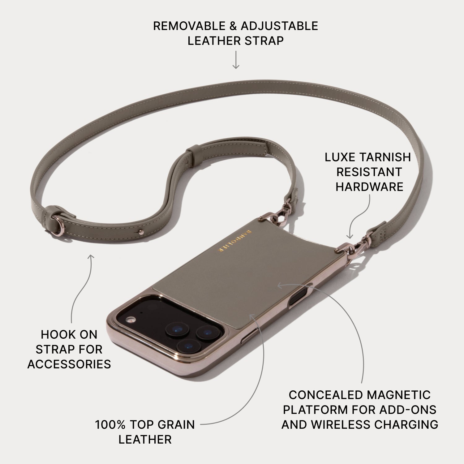 Rayna Chrome Crossbody Phone Case - Warm Gray/Antique Silver