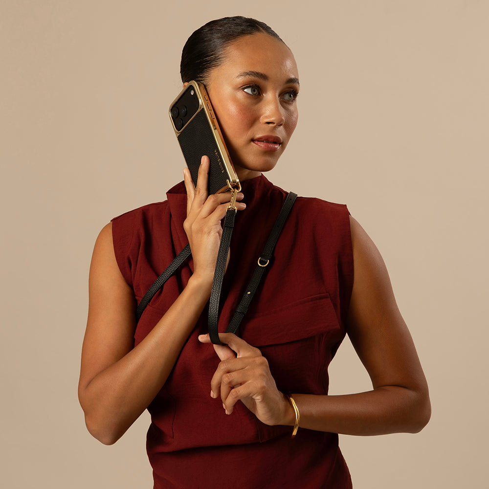 Rayna Chrome Crossbody Phone Case - Black/Gold