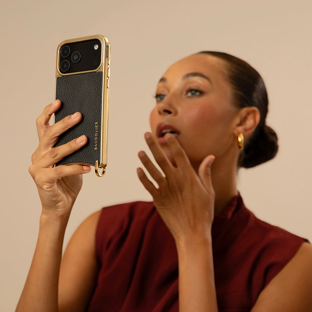 Rayna Chrome Crossbody Phone Case - Black/Gold