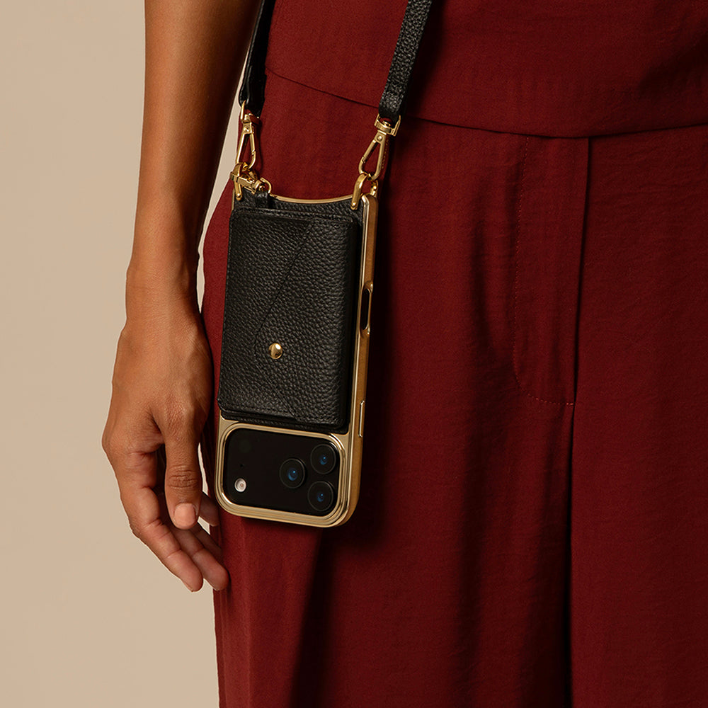 Remi Chrome Magnet Wallet Crossbody Phone Case - Black Chrome/Gold