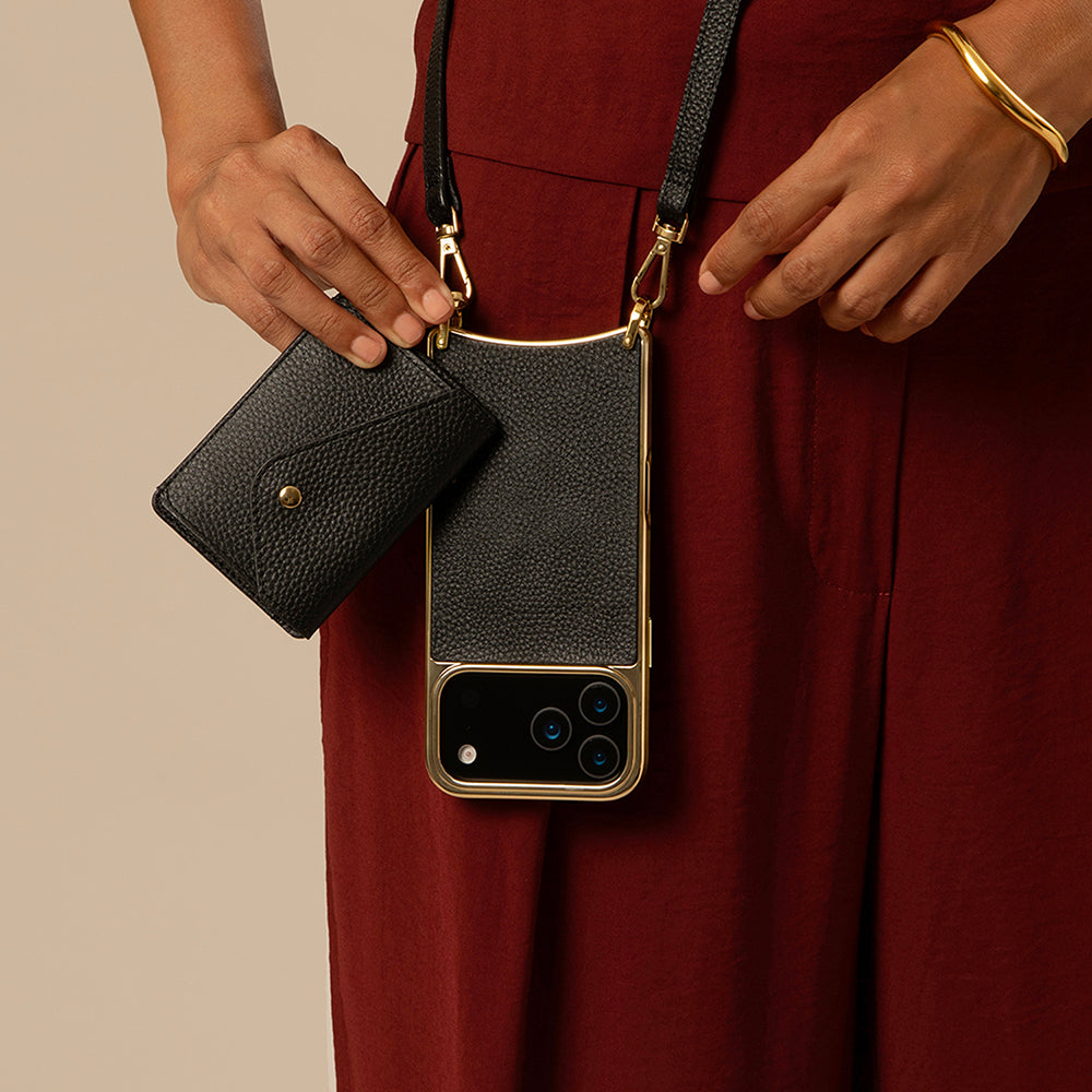 Remi Chrome Magnet Wallet Crossbody Phone Case - Black Chrome/Gold