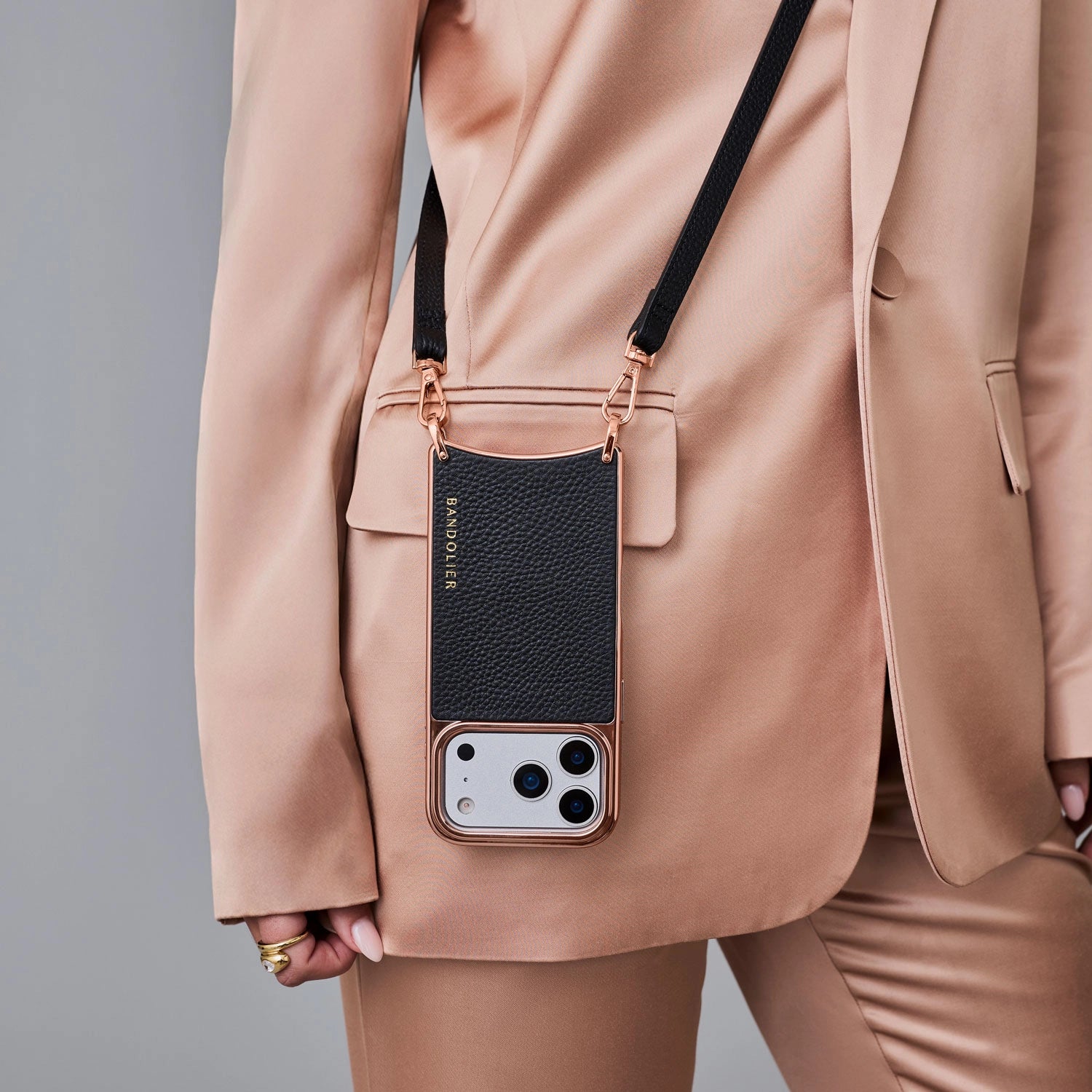 Rayna Chrome Crossbody Phone Case - Black/Rose Gold