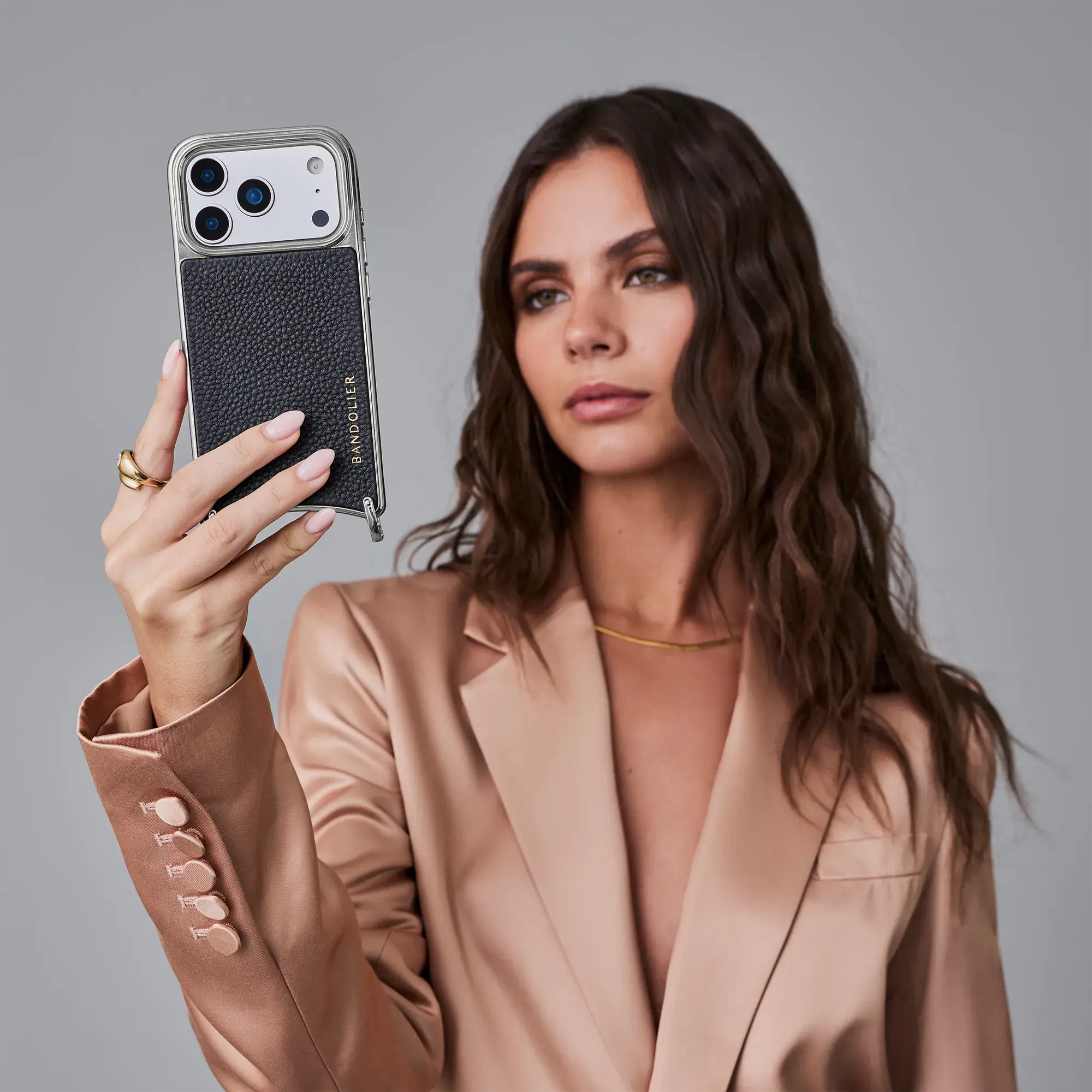 Rayna Chrome Crossbody Phone Case - Black/Chrome Silver