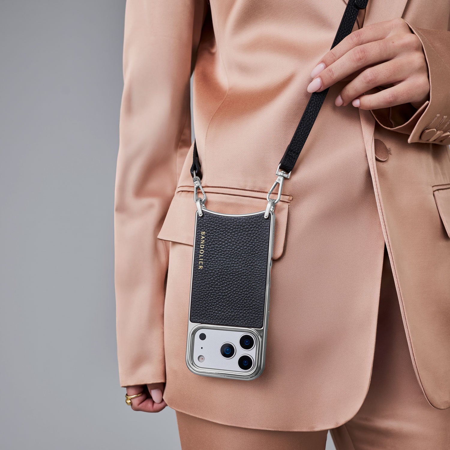 Rayna Chrome Crossbody Phone Case - Black/Chrome Silver