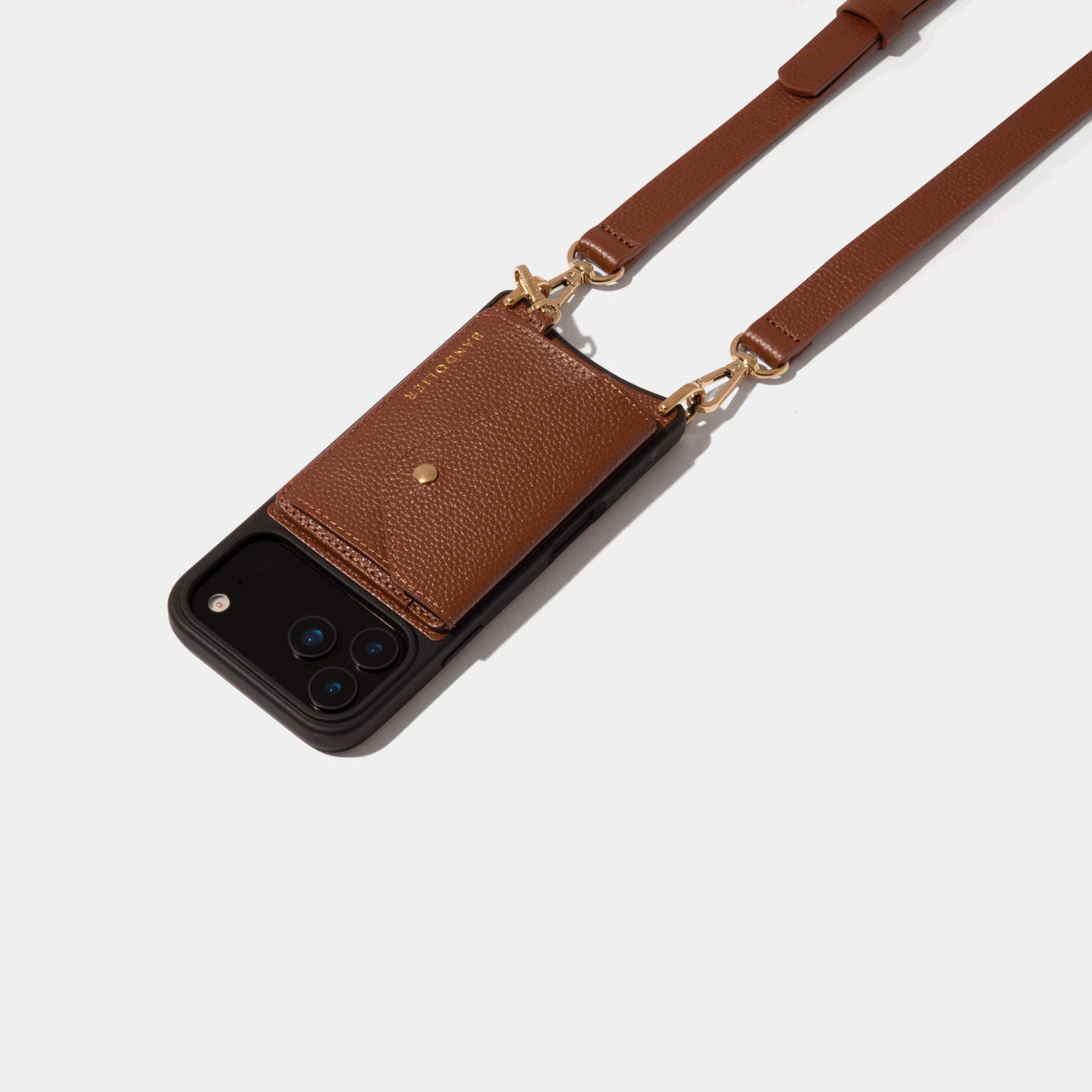 Remi Magnet Wallet Crossbody Phone Case Pouch Set - Cognac/Gold