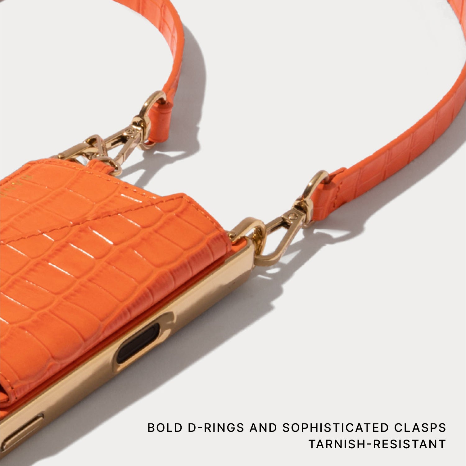 Remi Magnet Wallet Crossbody Phone Case - Orange Croc/Gold