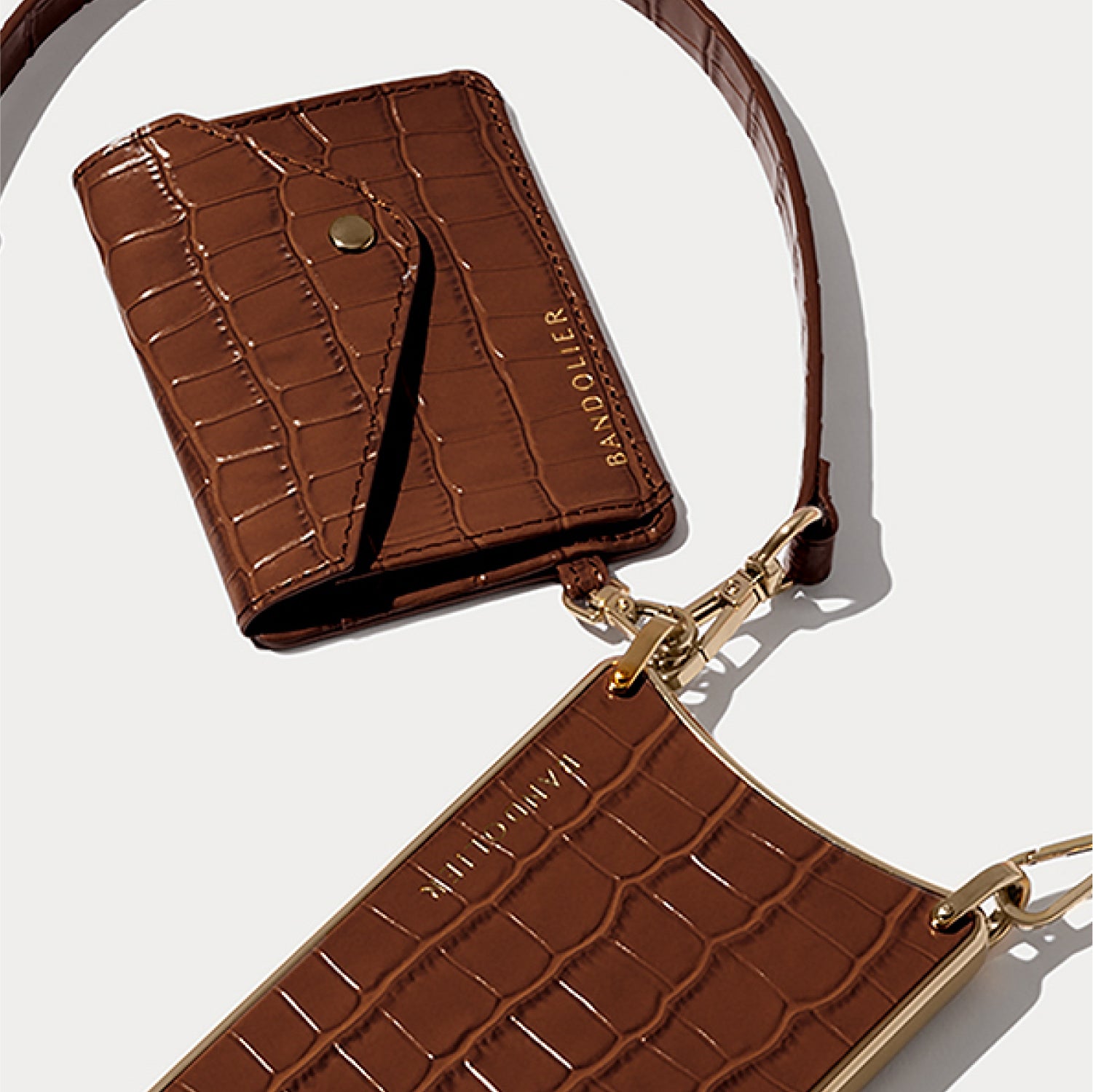 Remi Magnet Wallet Crossbody Phone Case - Brown Croc/Gold – Bandolier